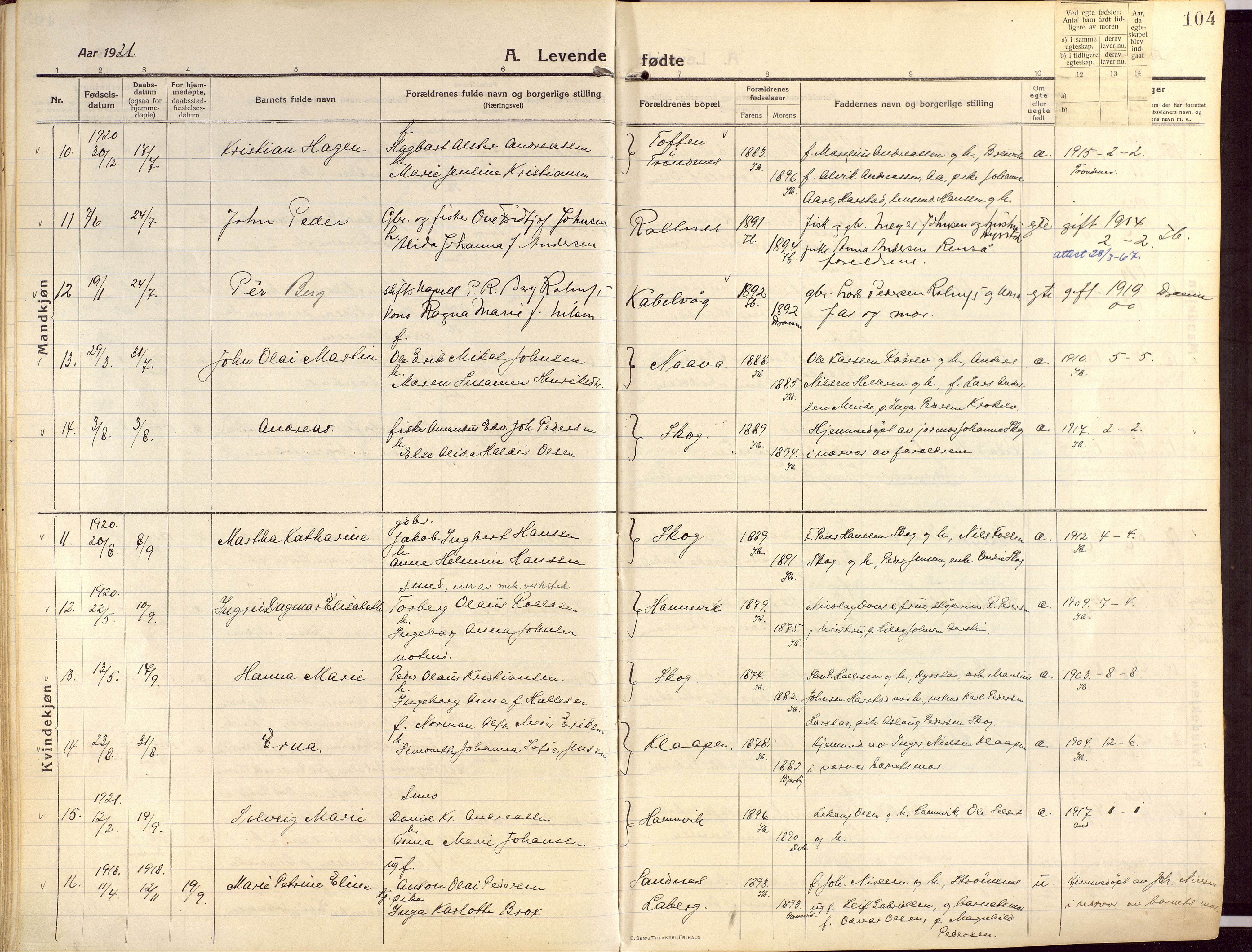 Ibestad sokneprestembete, SATØ/S-0077/H/Ha/Haa/L0018kirke: Parish register (official) no. 18, 1915-1929, p. 104