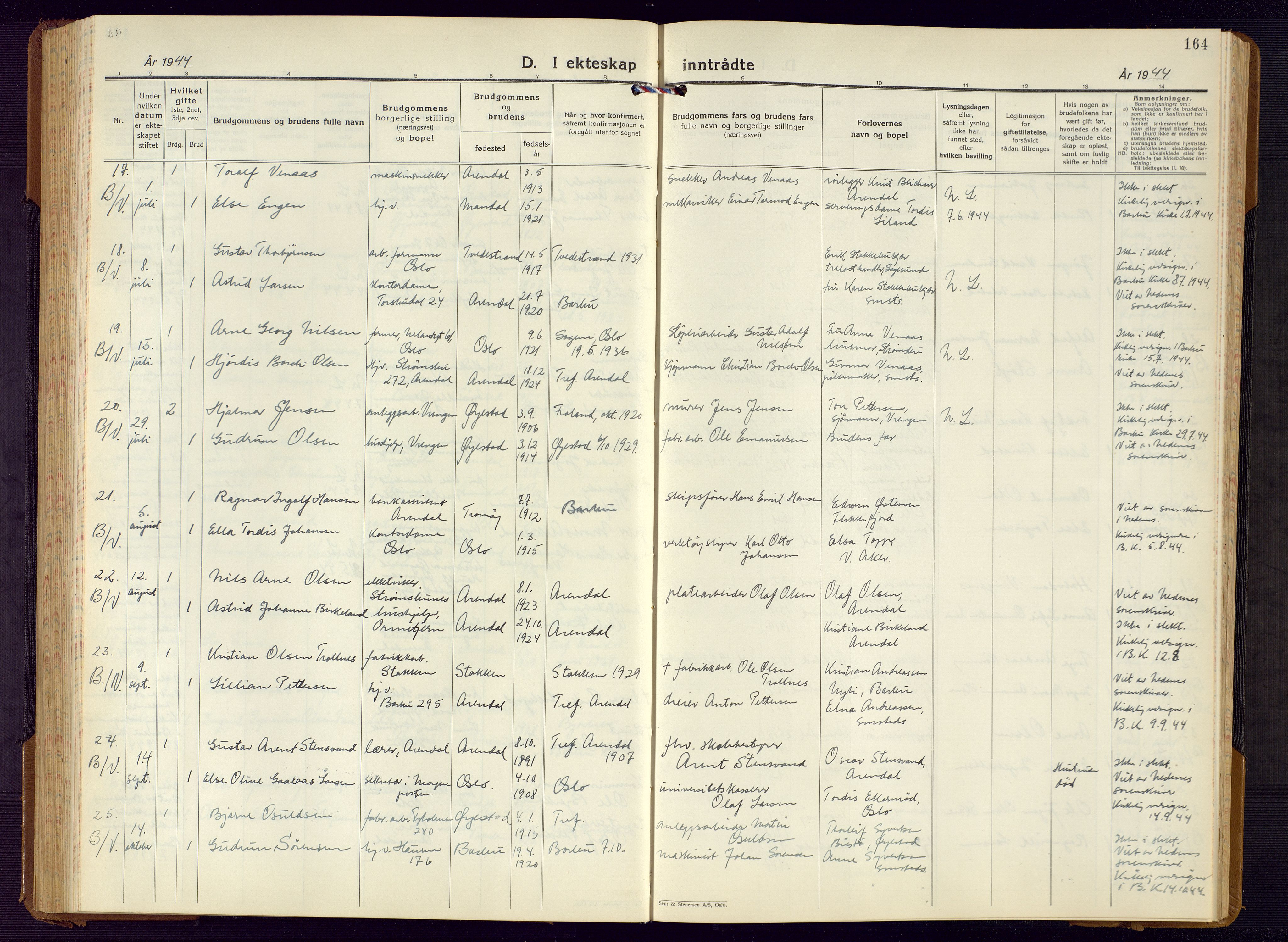 Barbu sokneprestkontor, AV/SAK-1111-0003/F/Fb/L0006: Parish register (copy) no. B 6, 1937-1947, p. 164