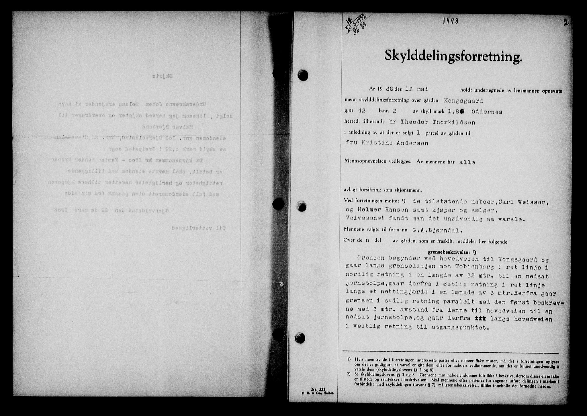 Torridal sorenskriveri, AV/SAK-1221-0012/G/Gb/Gba/L0040: Mortgage book no. 39, 1932-1933, p. 2