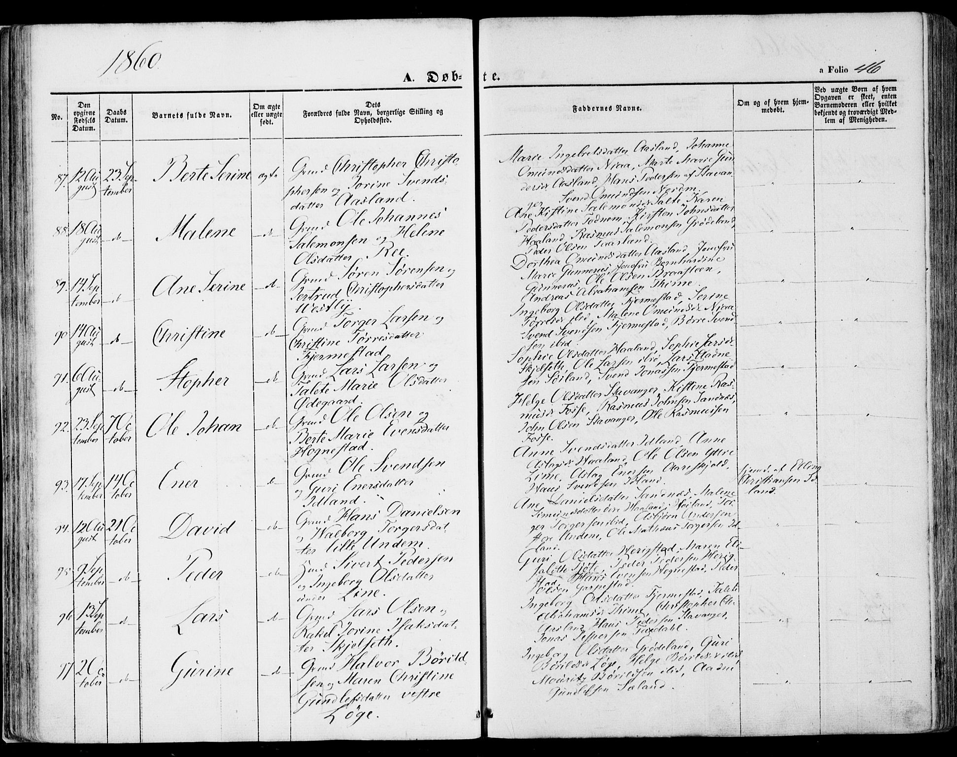 Lye sokneprestkontor, SAST/A-101794/001/30BA/L0007: Parish register (official) no. A 6, 1856-1871, p. 46