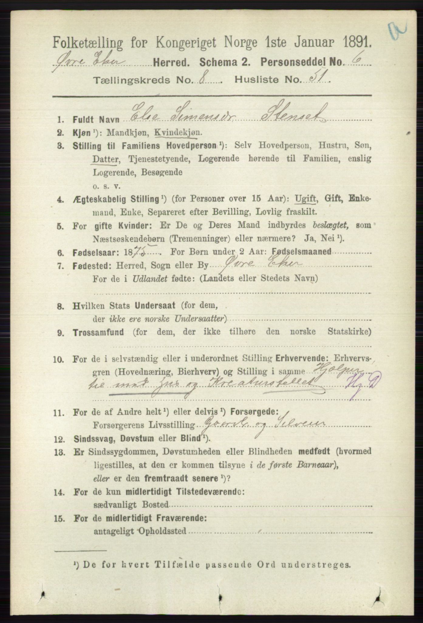 RA, 1891 census for 0624 Øvre Eiker, 1891, p. 3522