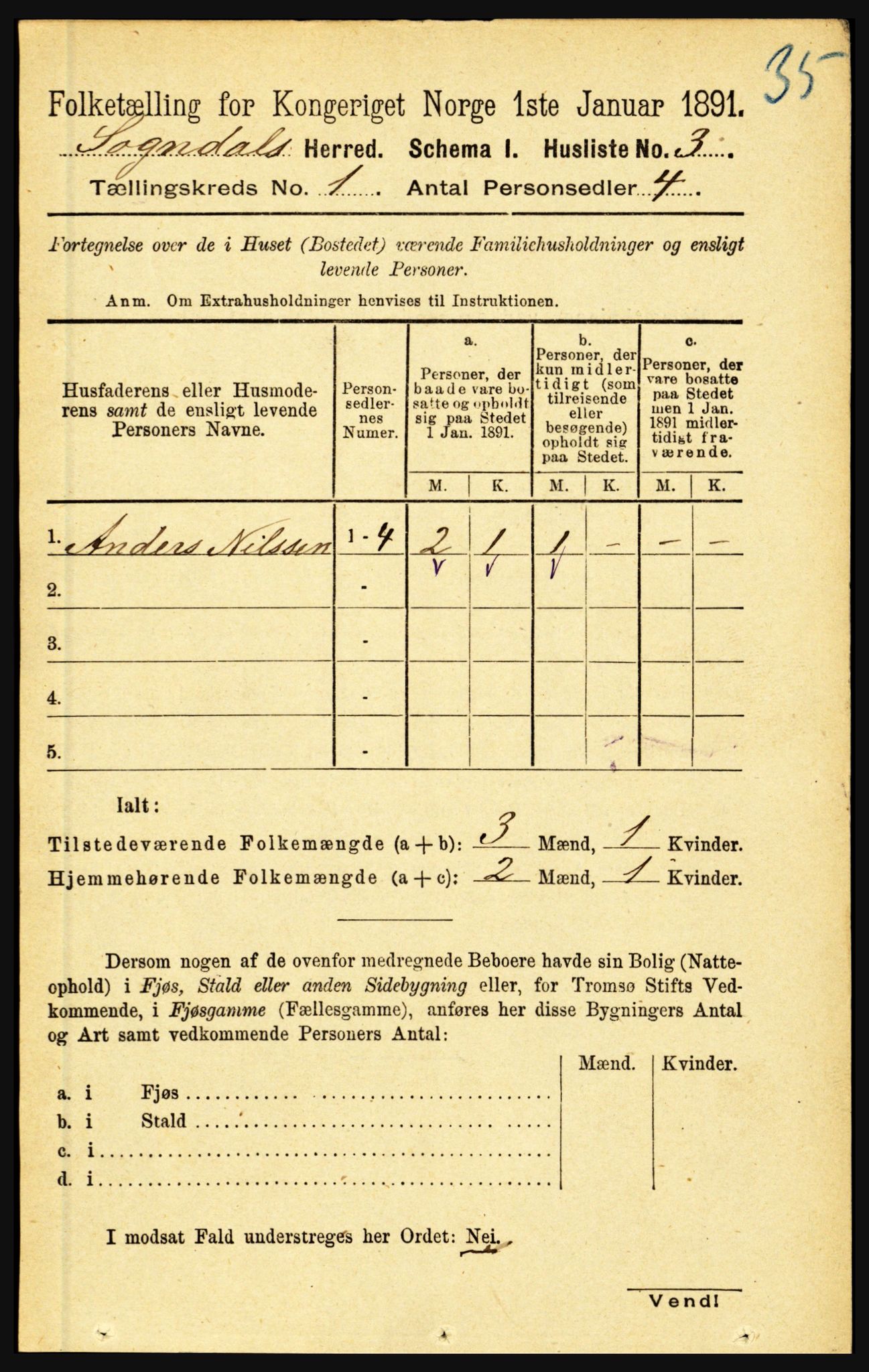 RA, 1891 census for 1420 Sogndal, 1891, p. 32