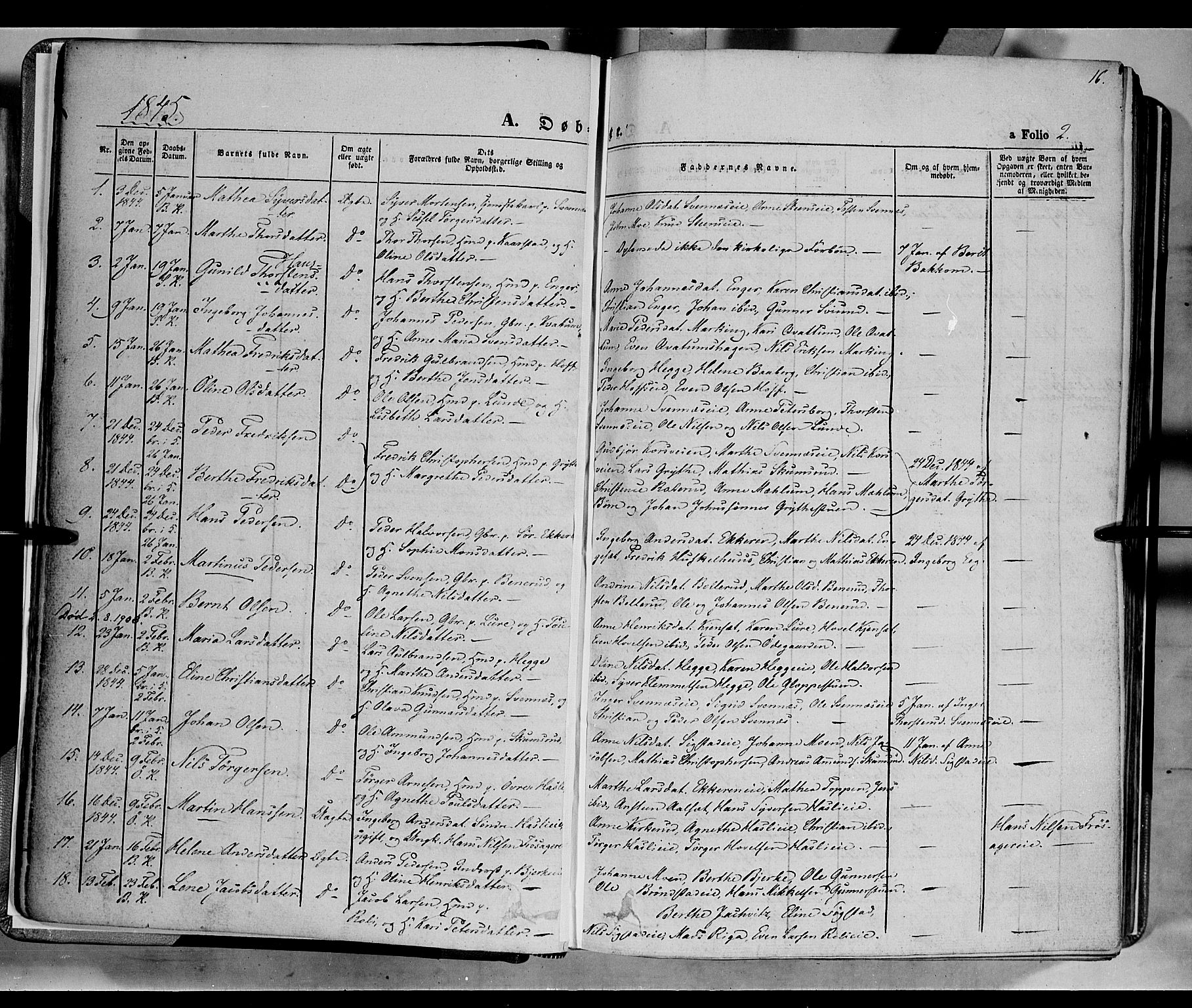 Biri prestekontor, SAH/PREST-096/H/Ha/Haa/L0005: Parish register (official) no. 5, 1843-1854, p. 16