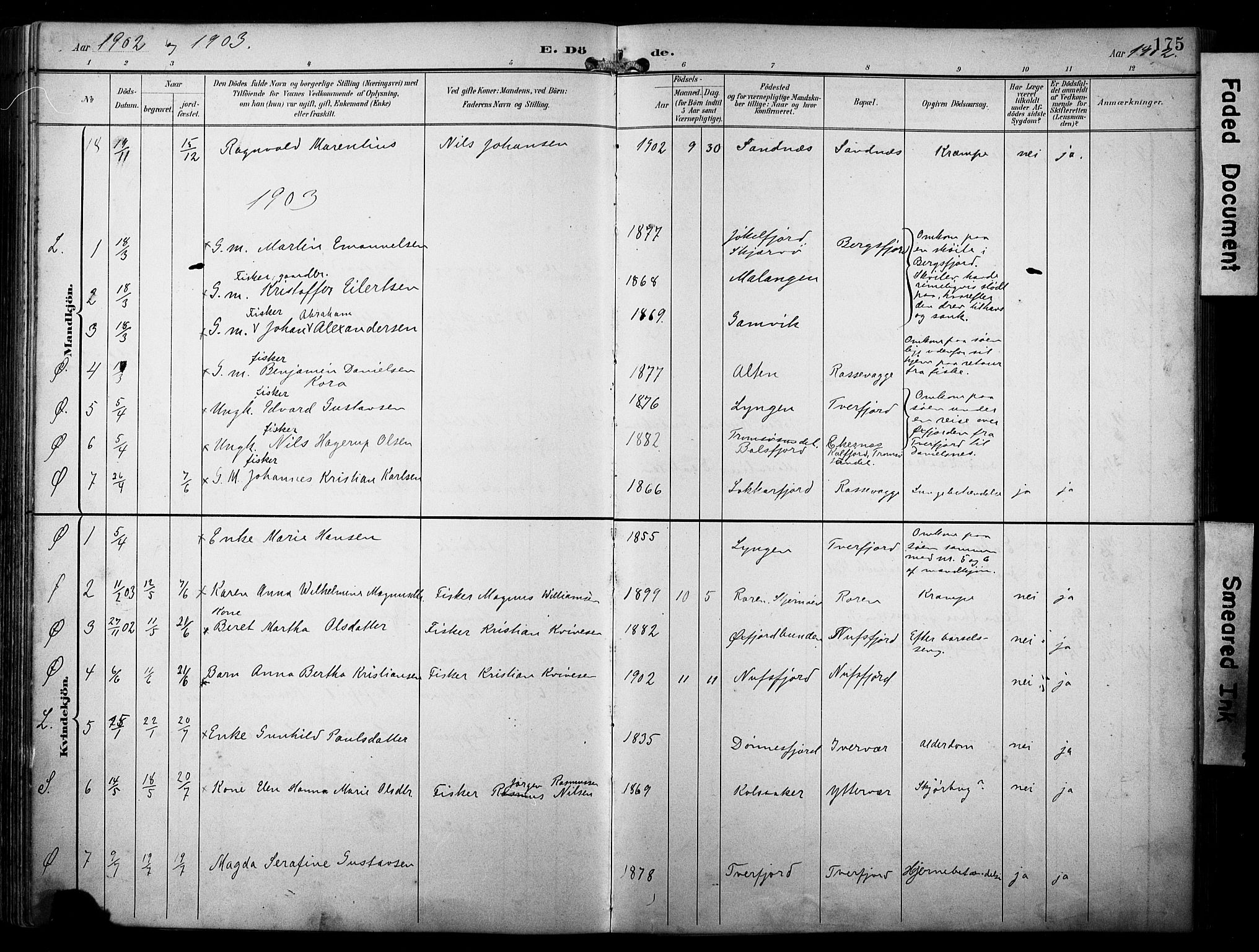Loppa sokneprestkontor, SATØ/S-1339/H/Ha/L0009kirke: Parish register (official) no. 9, 1895-1909, p. 175