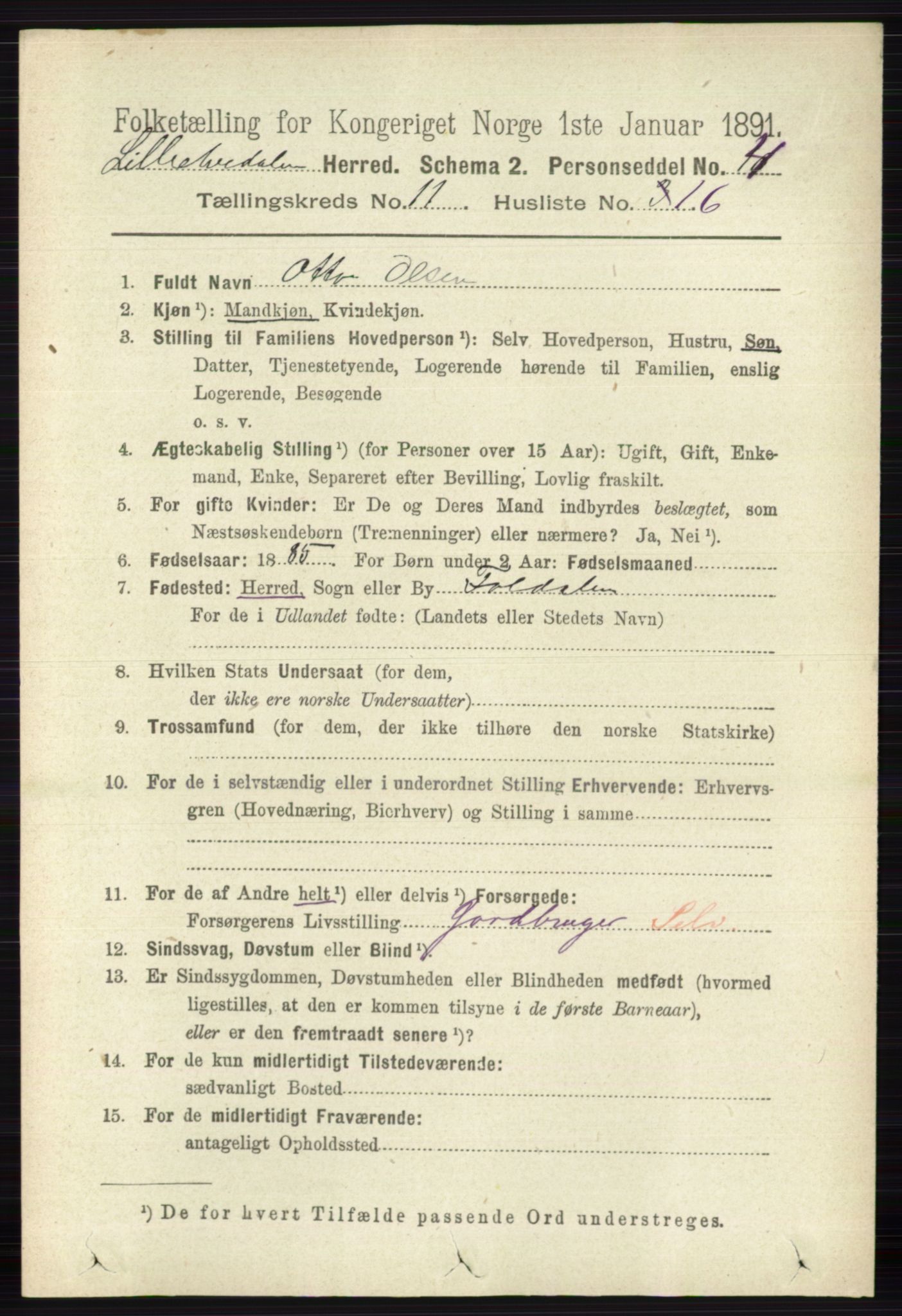 RA, 1891 census for 0438 Lille Elvedalen, 1891, p. 3901