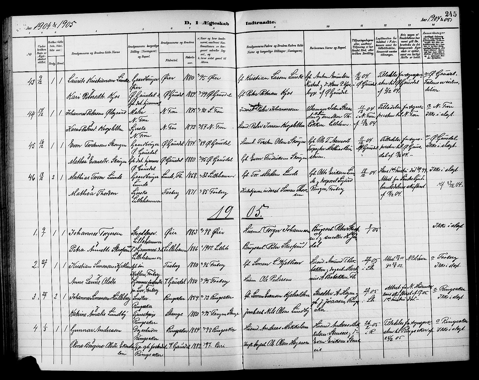 Lillehammer prestekontor, SAH/PREST-088/H/Ha/Hab/L0001: Parish register (copy) no. 1, 1901-1913, p. 245