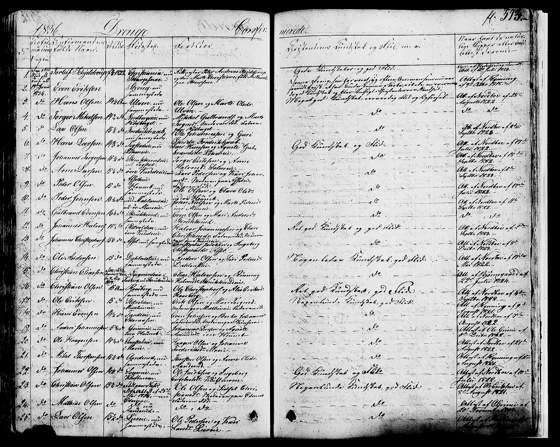 Ringsaker prestekontor, AV/SAH-PREST-014/K/Ka/L0007: Parish register (official) no. 7B, 1826-1837, p. 573