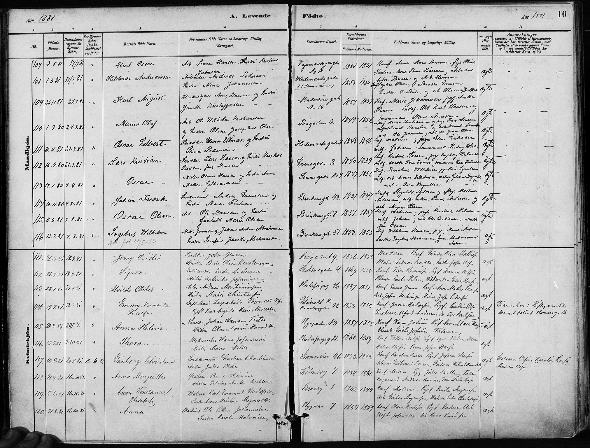 Kampen prestekontor Kirkebøker, SAO/A-10853/F/Fa/L0001: Parish register (official) no. I 1, 1880-1886, p. 16