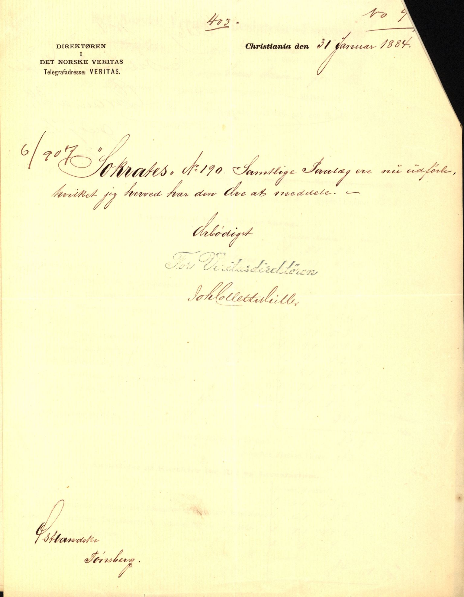 Pa 63 - Østlandske skibsassuranceforening, VEMU/A-1079/G/Ga/L0017/0002: Havaridokumenter / St. Lawrence, Frank, Souvenir, Sokrates, Augwald, 1884, p. 60