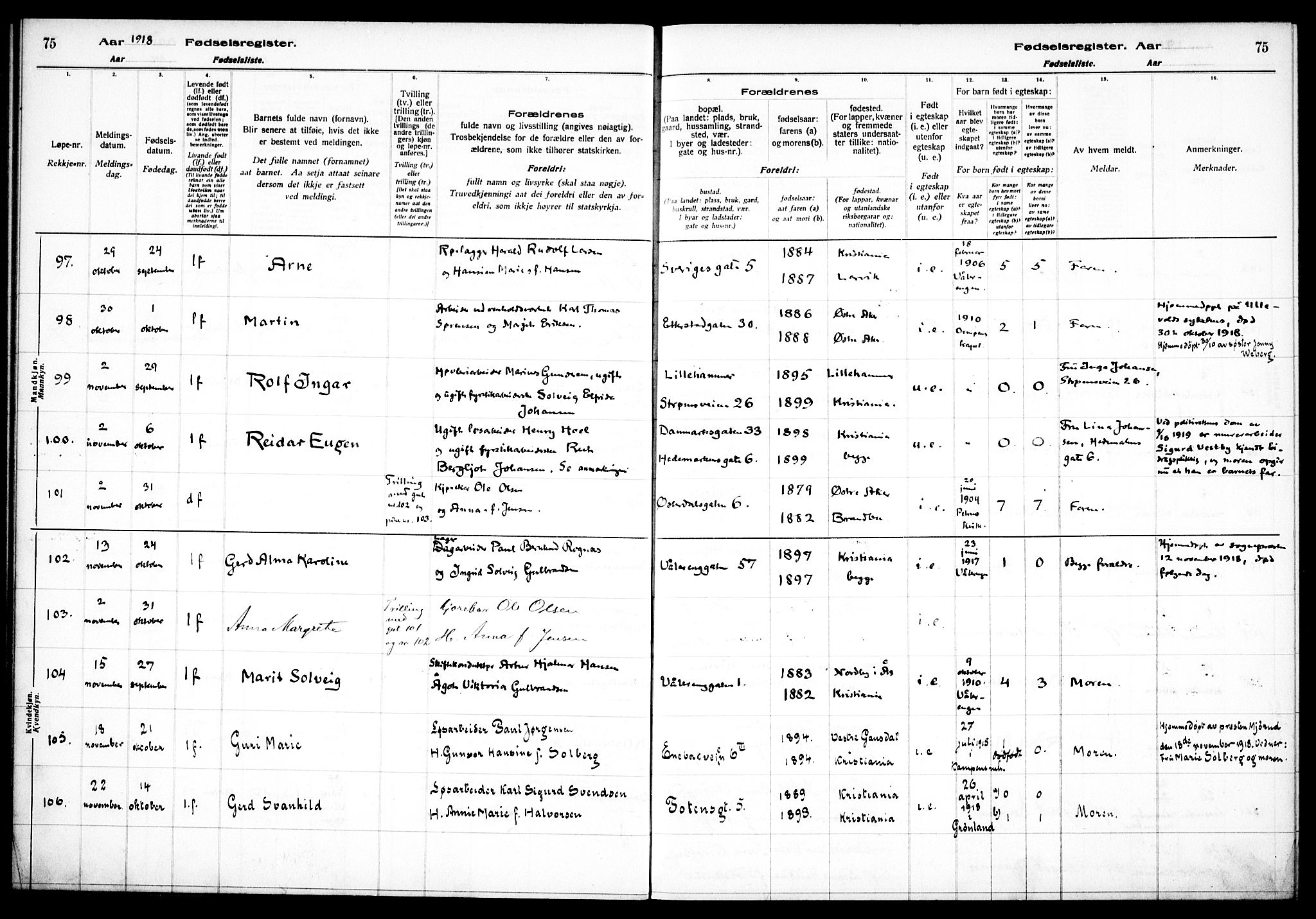 Vålerengen prestekontor Kirkebøker, AV/SAO-A-10878/J/Ja/L0001: Birth register no. 1, 1916-1924, p. 75