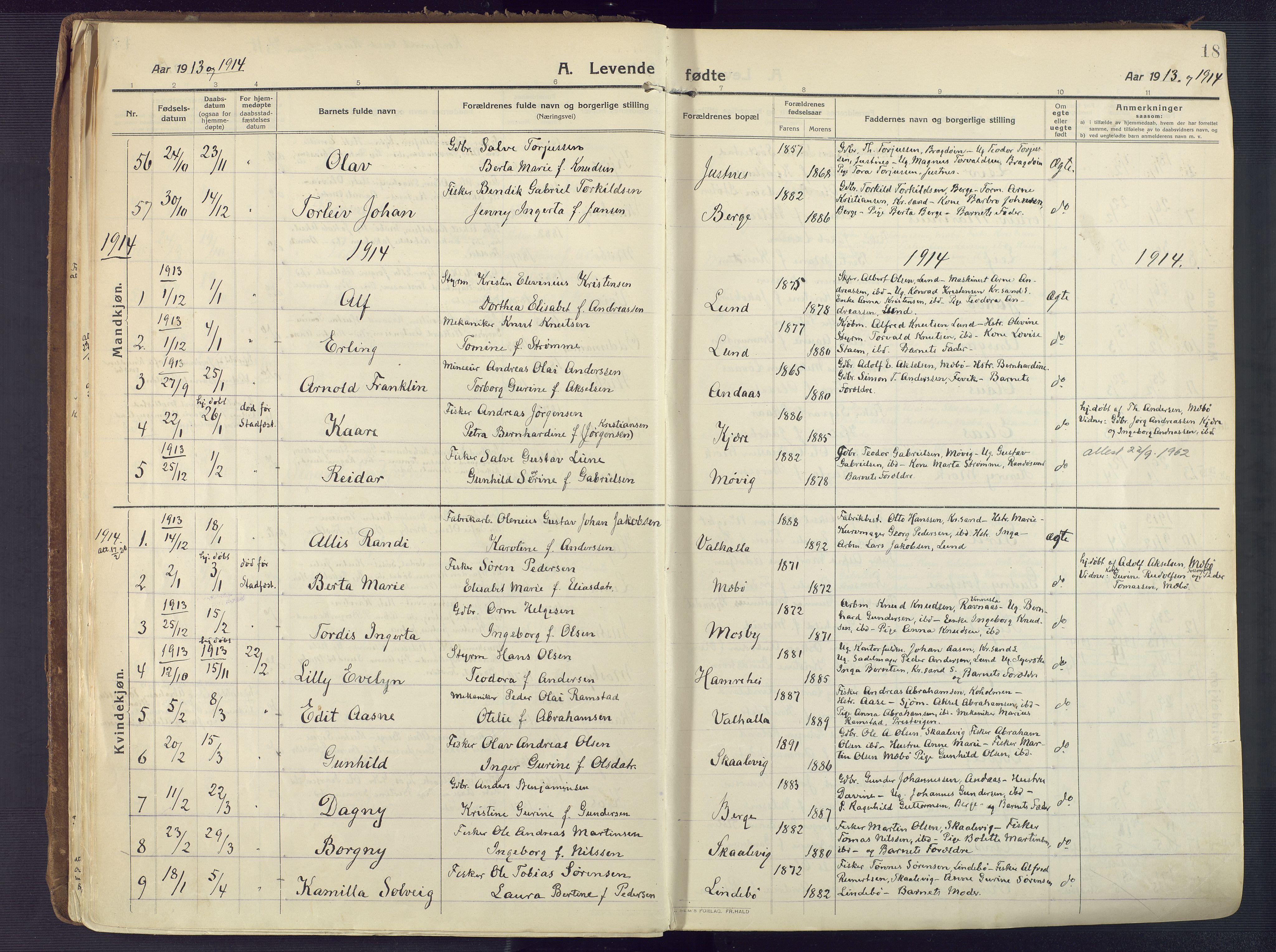 Oddernes sokneprestkontor, AV/SAK-1111-0033/F/Fa/Faa/L0012: Parish register (official) no. A 12, 1912-1925, p. 18