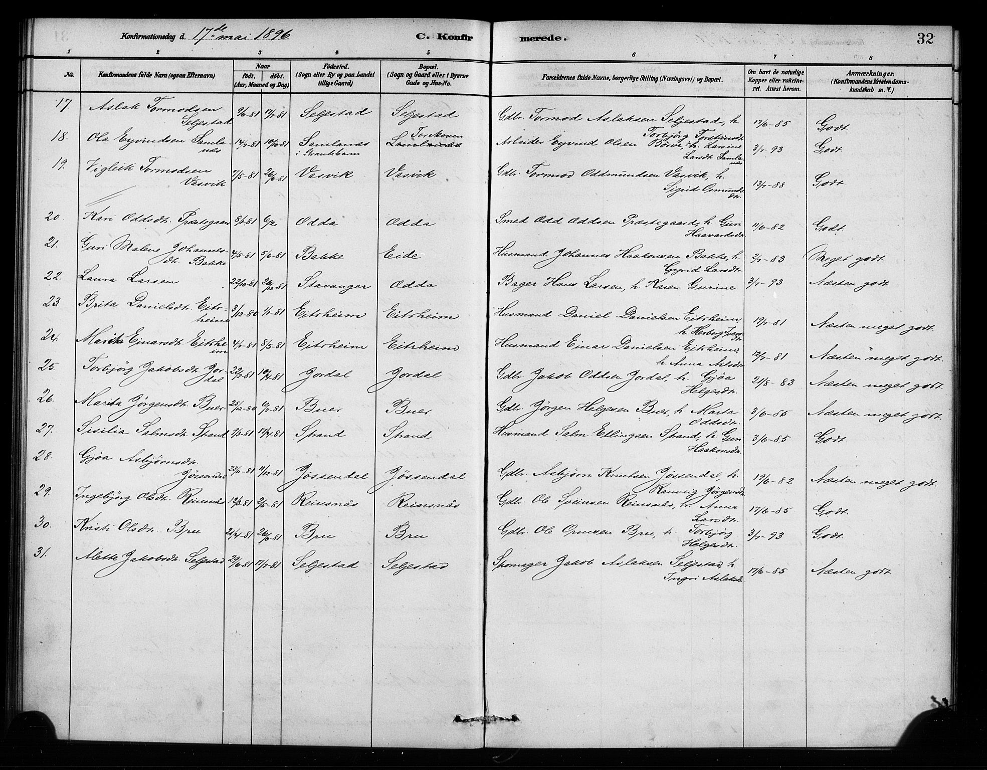 Odda Sokneprestembete, SAB/A-77201/H/Haa: Parish register (official) no. A 2, 1880-1915, p. 32