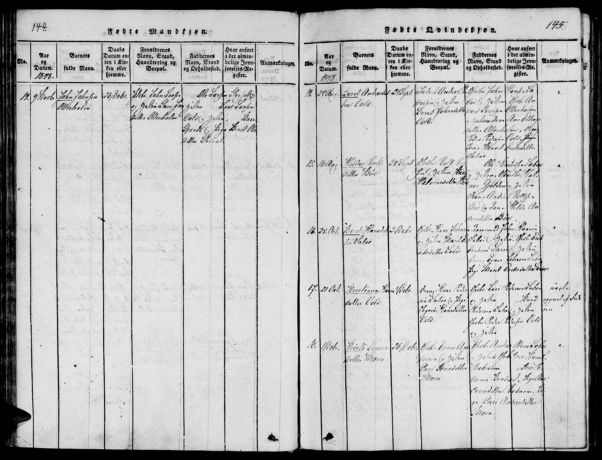 Ministerialprotokoller, klokkerbøker og fødselsregistre - Møre og Romsdal, AV/SAT-A-1454/543/L0561: Parish register (official) no. 543A01, 1818-1853, p. 144-145