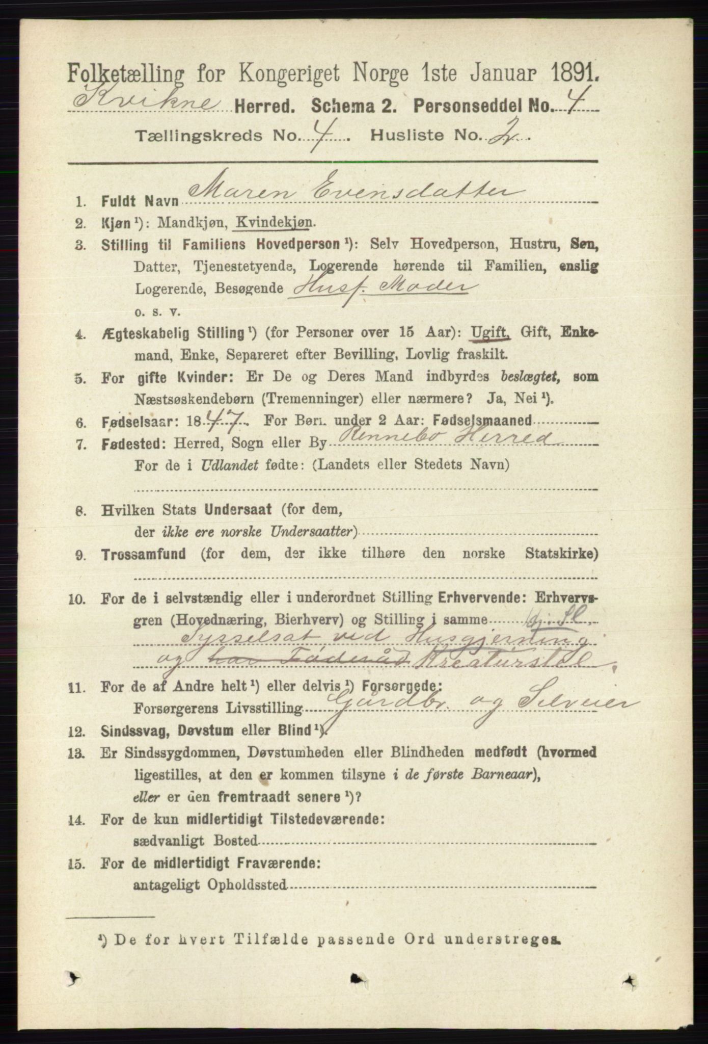 RA, 1891 census for 0440 Kvikne, 1891, p. 978