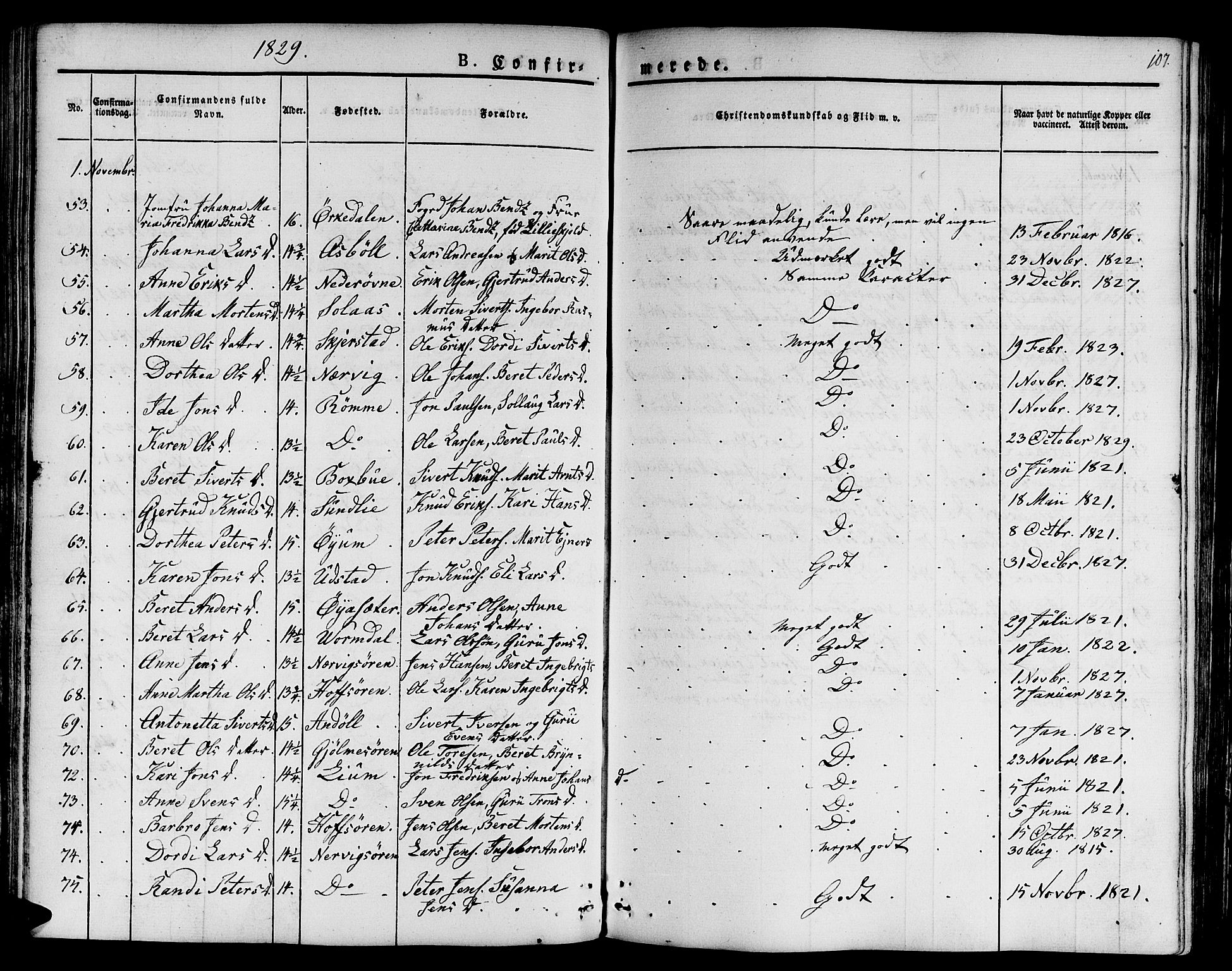 Ministerialprotokoller, klokkerbøker og fødselsregistre - Sør-Trøndelag, AV/SAT-A-1456/668/L0804: Parish register (official) no. 668A04, 1826-1839, p. 107