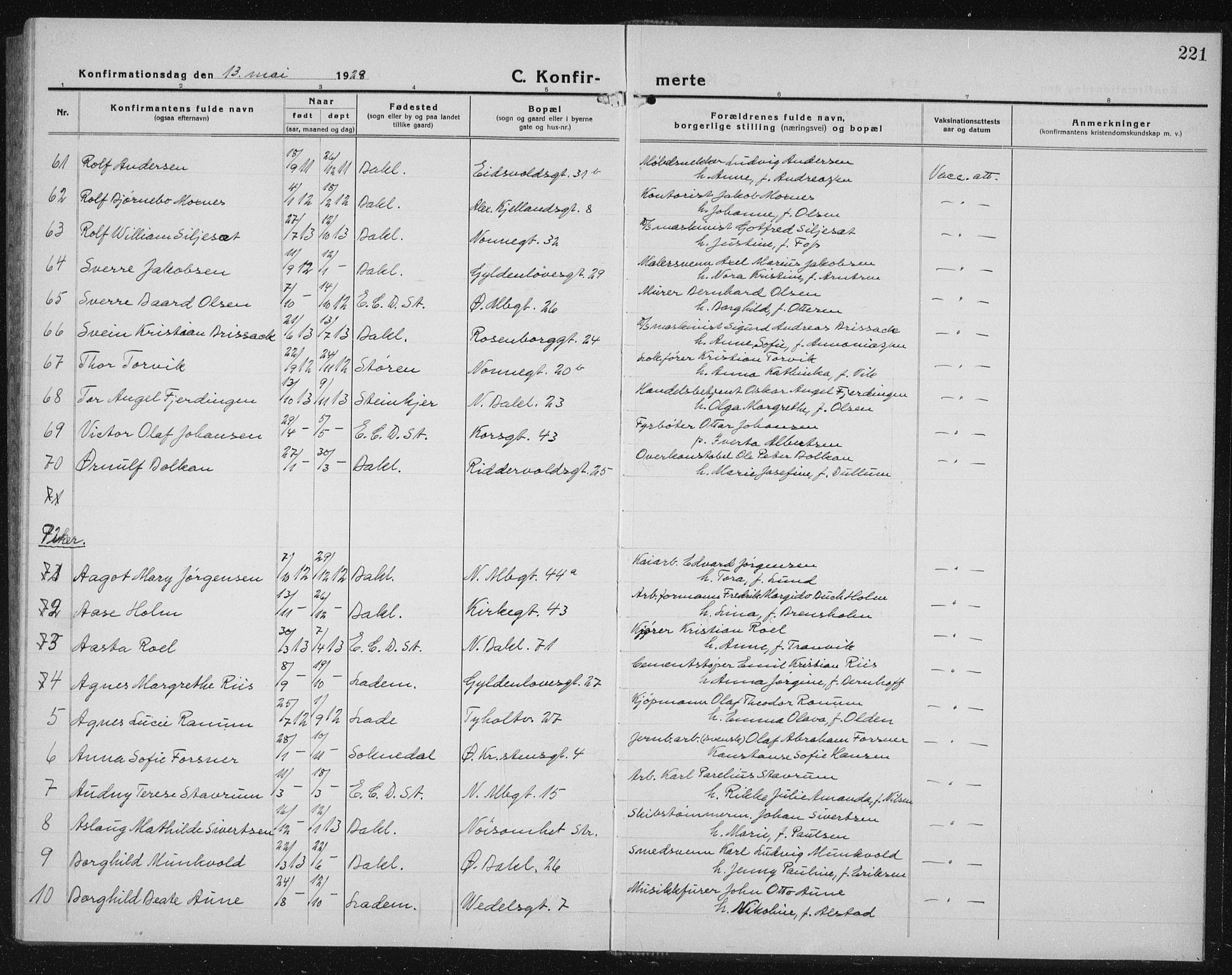 Ministerialprotokoller, klokkerbøker og fødselsregistre - Sør-Trøndelag, AV/SAT-A-1456/604/L0227: Parish register (copy) no. 604C10, 1923-1942, p. 221