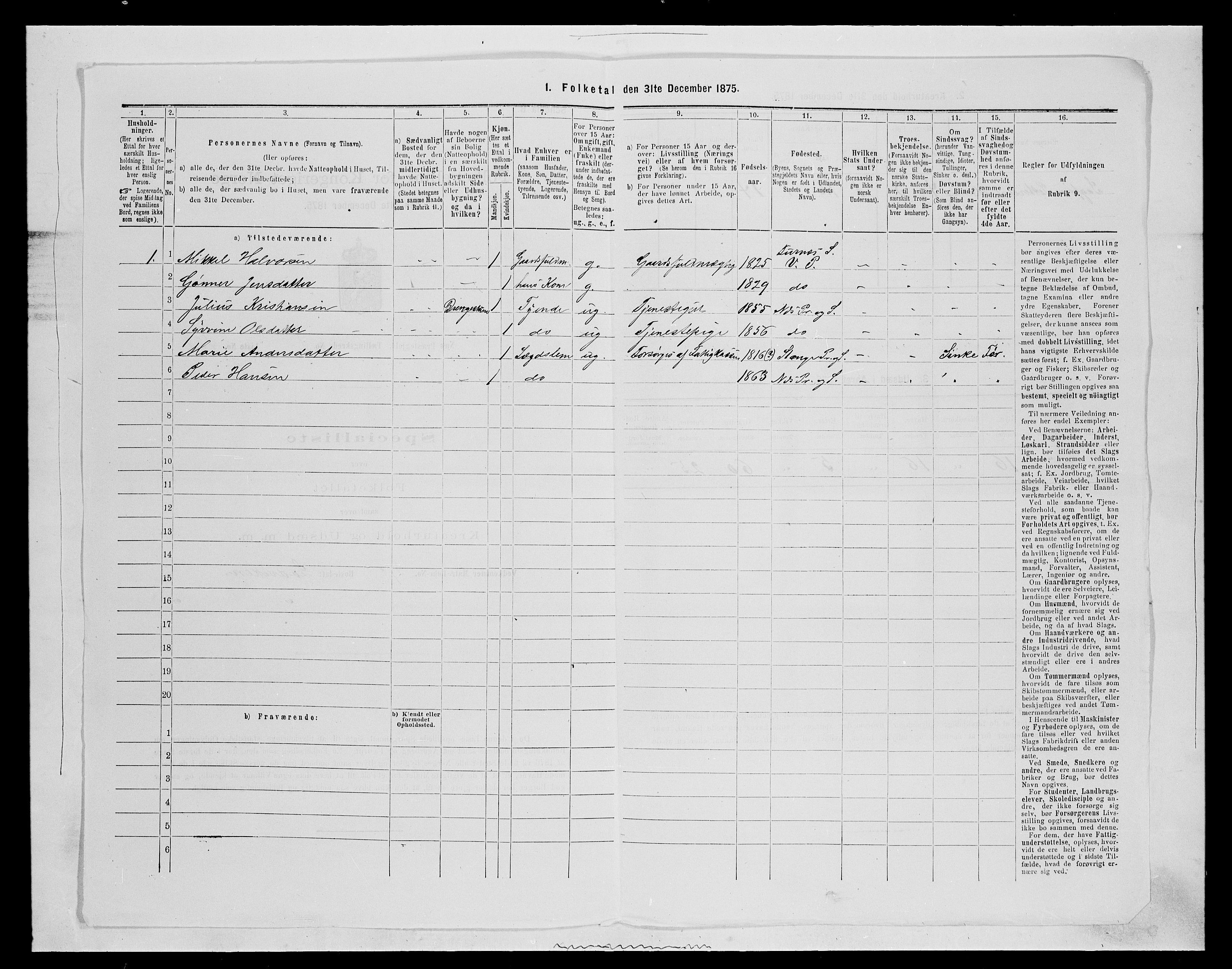 SAH, 1875 census for 0411P Nes, 1875, p. 322