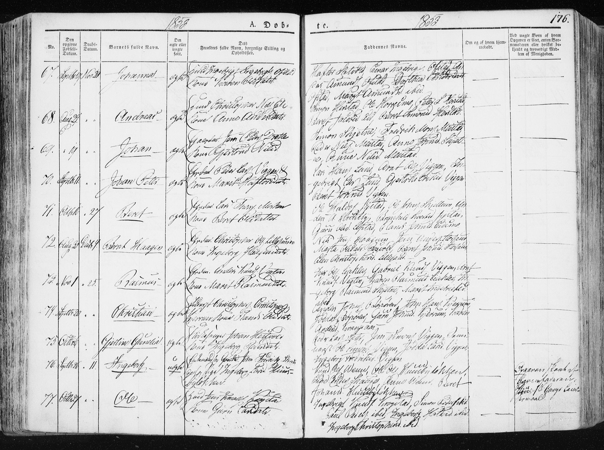 Ministerialprotokoller, klokkerbøker og fødselsregistre - Sør-Trøndelag, AV/SAT-A-1456/665/L0771: Parish register (official) no. 665A06, 1830-1856, p. 176