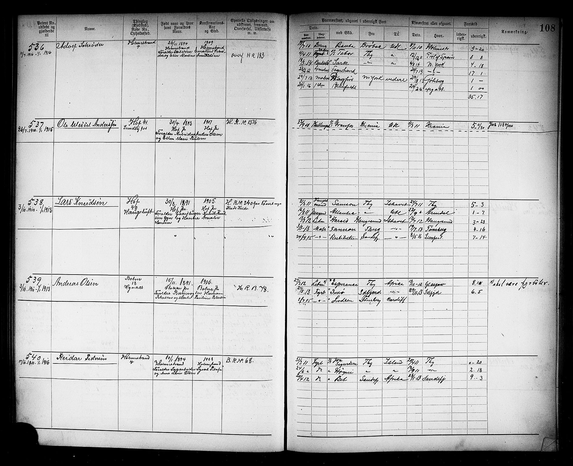 Holmestrand innrulleringskontor, AV/SAKO-A-1151/F/Fb/L0002: Annotasjonsrulle, 1894-1911, p. 111