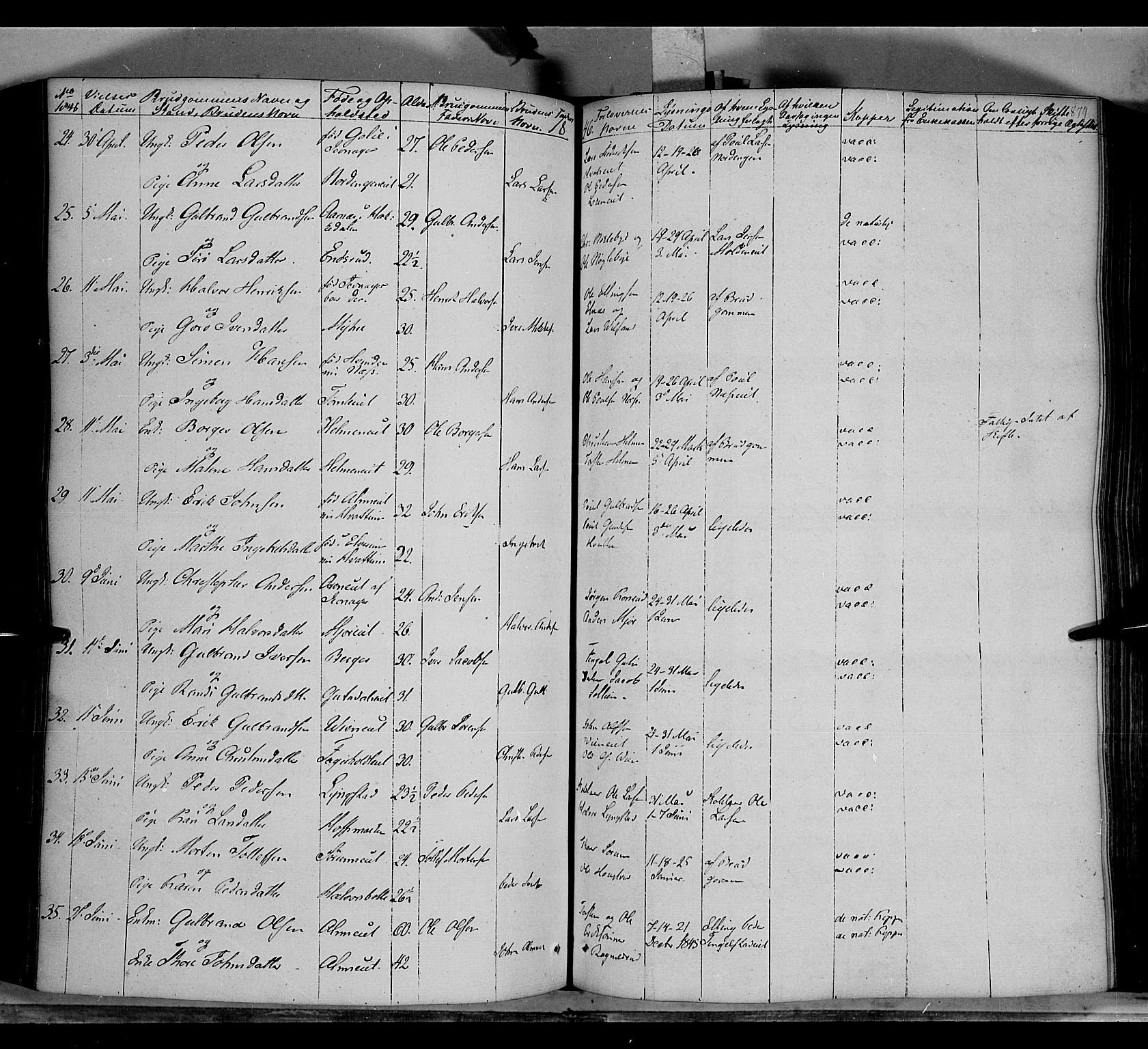 Gran prestekontor, AV/SAH-PREST-112/H/Ha/Haa/L0011: Parish register (official) no. 11, 1842-1856, p. 878-879