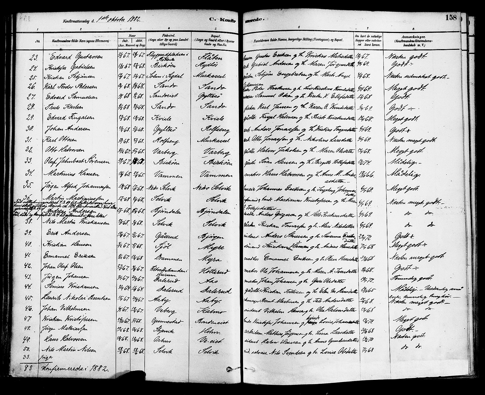 Sande Kirkebøker, SAKO/A-53/F/Fa/L0006: Parish register (official) no. 6, 1878-1888, p. 158