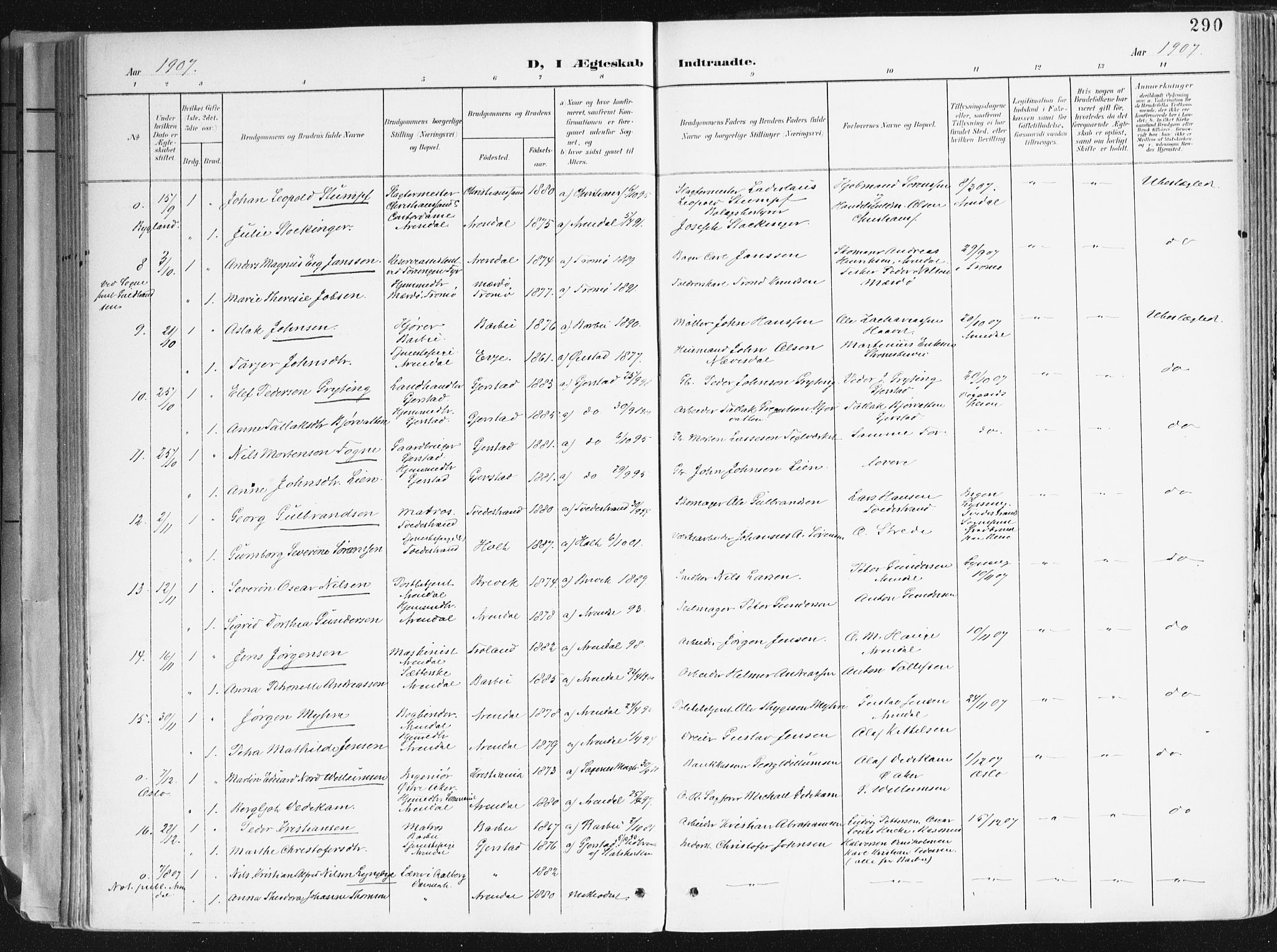 Arendal sokneprestkontor, Trefoldighet, AV/SAK-1111-0040/F/Fa/L0010: Parish register (official) no. A 10, 1900-1919, p. 290