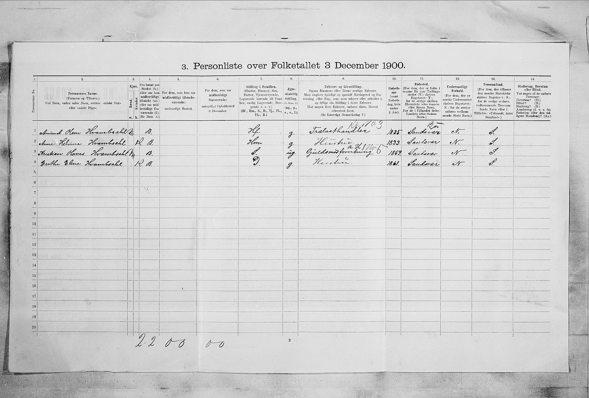 RA, 1900 census for Larvik, 1900, p. 3266