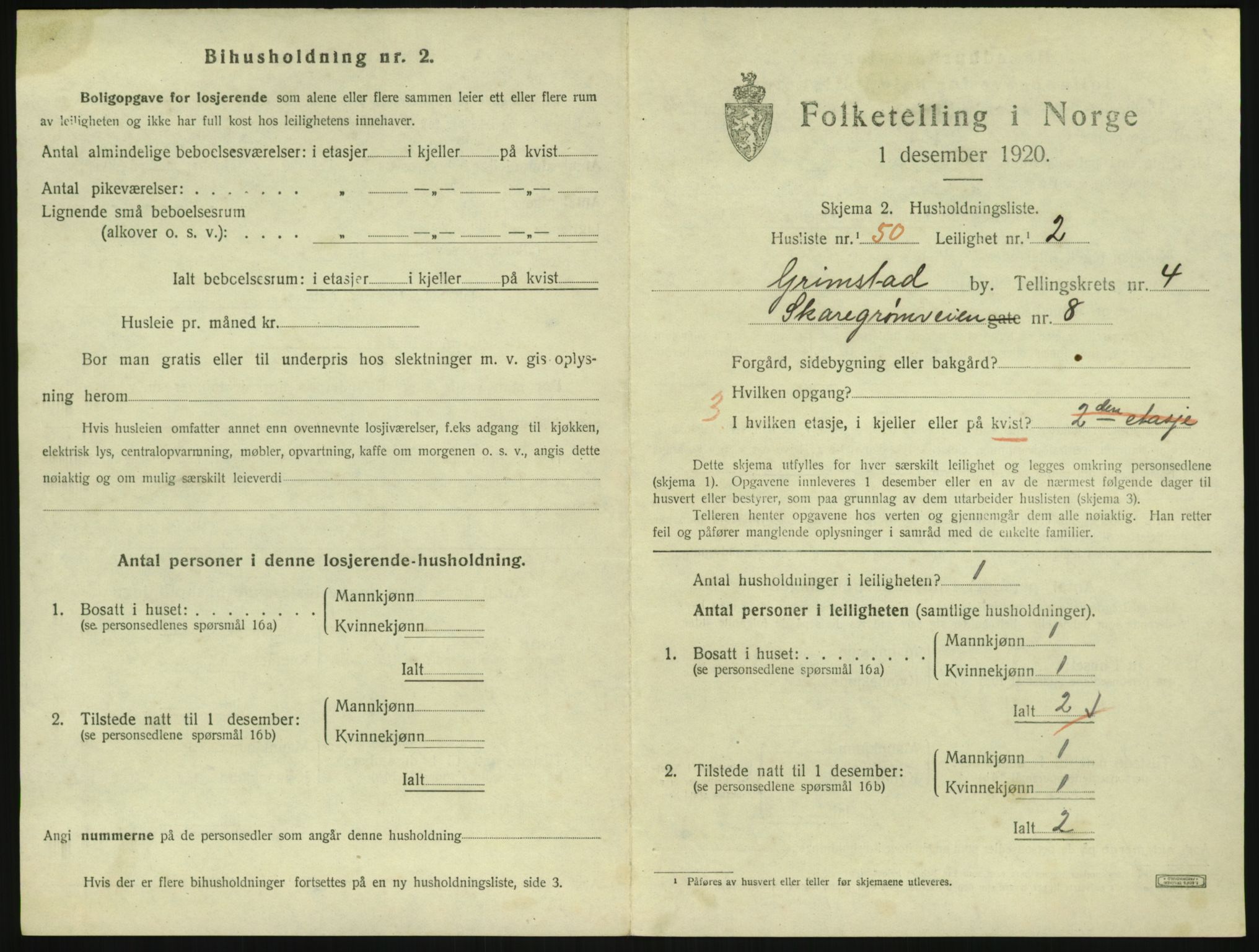 SAK, 1920 census for Grimstad, 1920, p. 1975