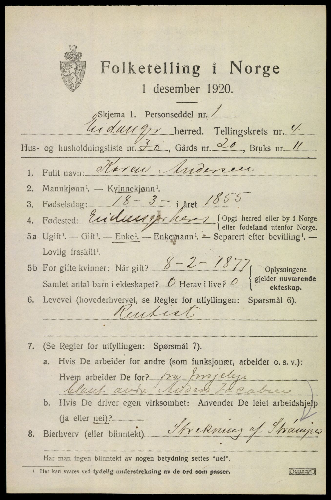 SAKO, 1920 census for Eidanger, 1920, p. 4118