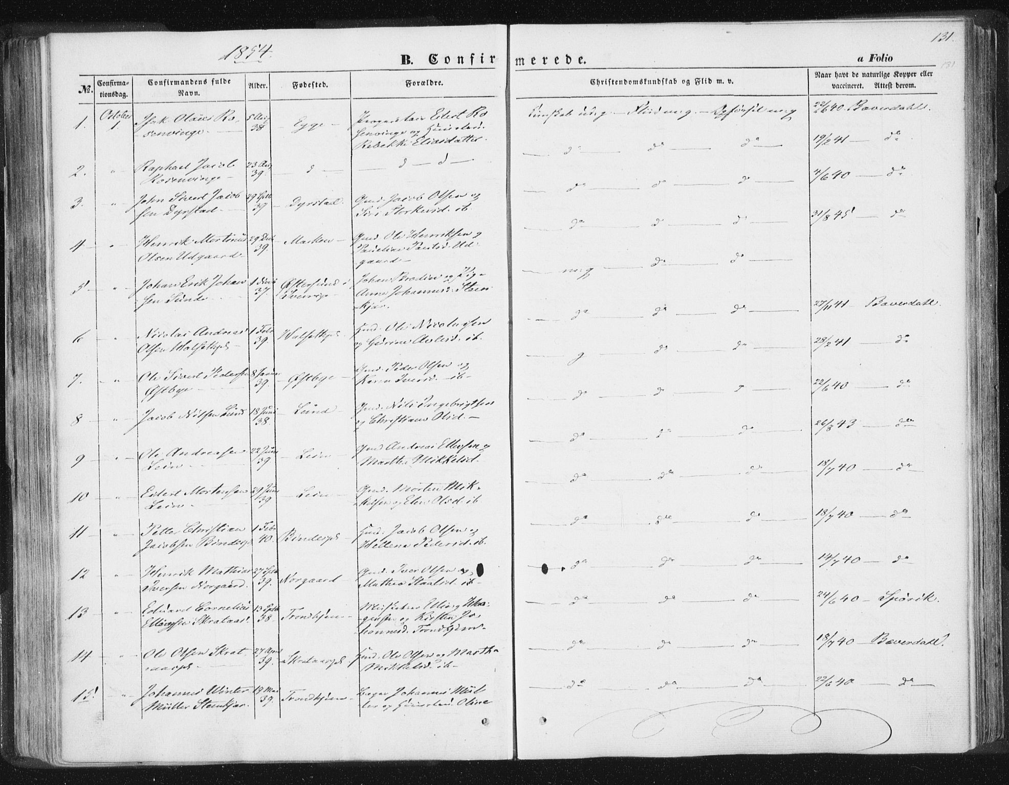 Ministerialprotokoller, klokkerbøker og fødselsregistre - Nord-Trøndelag, SAT/A-1458/746/L0446: Parish register (official) no. 746A05, 1846-1859, p. 131