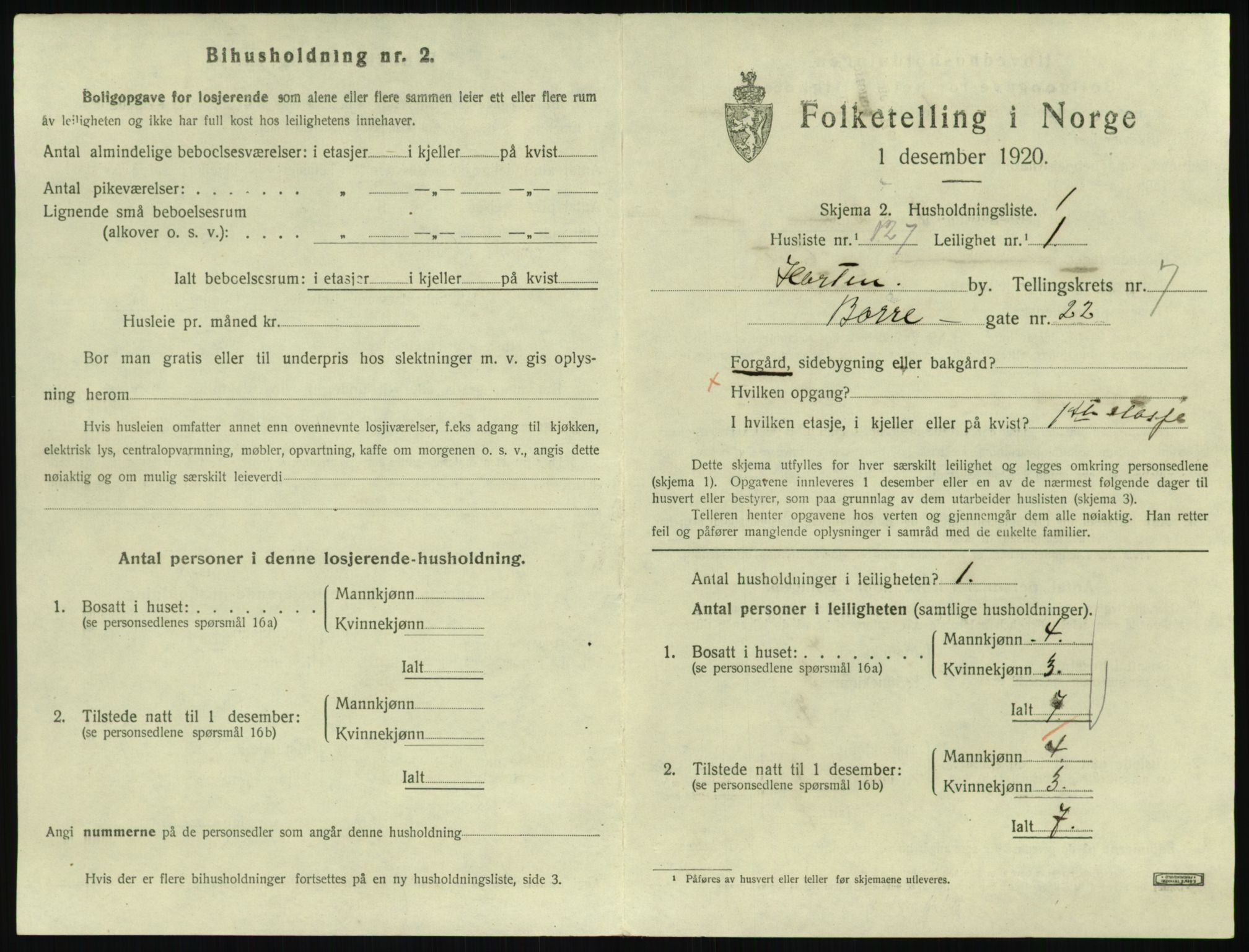 SAKO, 1920 census for Horten, 1920, p. 7657