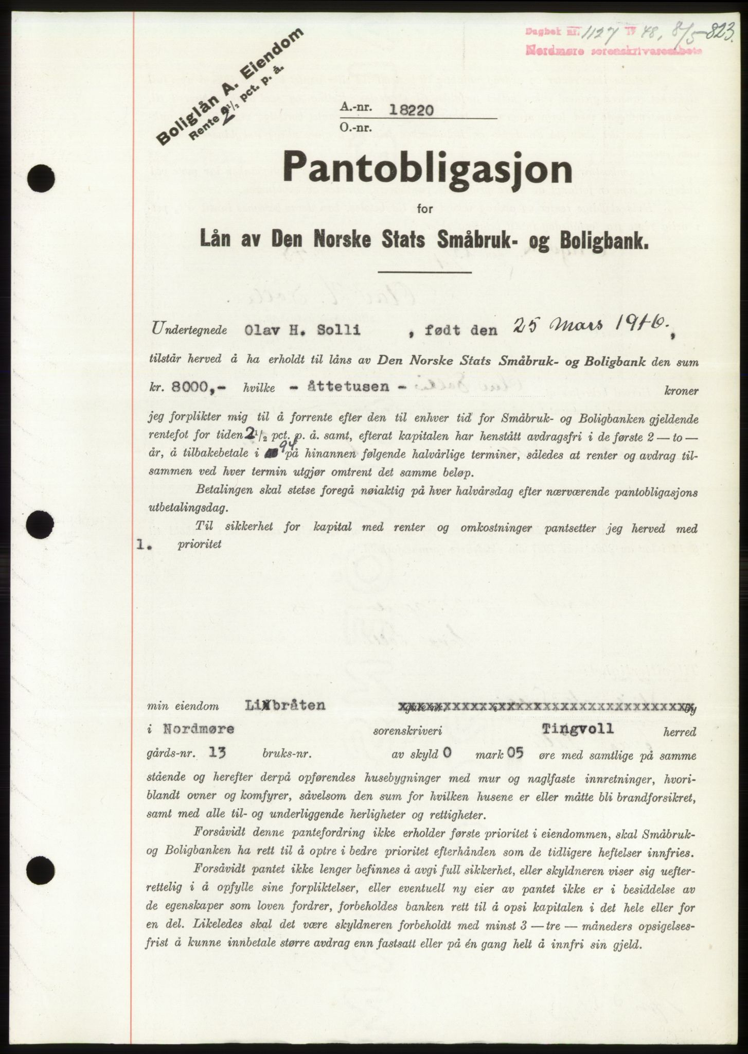 Nordmøre sorenskriveri, AV/SAT-A-4132/1/2/2Ca: Mortgage book no. B98, 1948-1948, Diary no: : 1127/1948