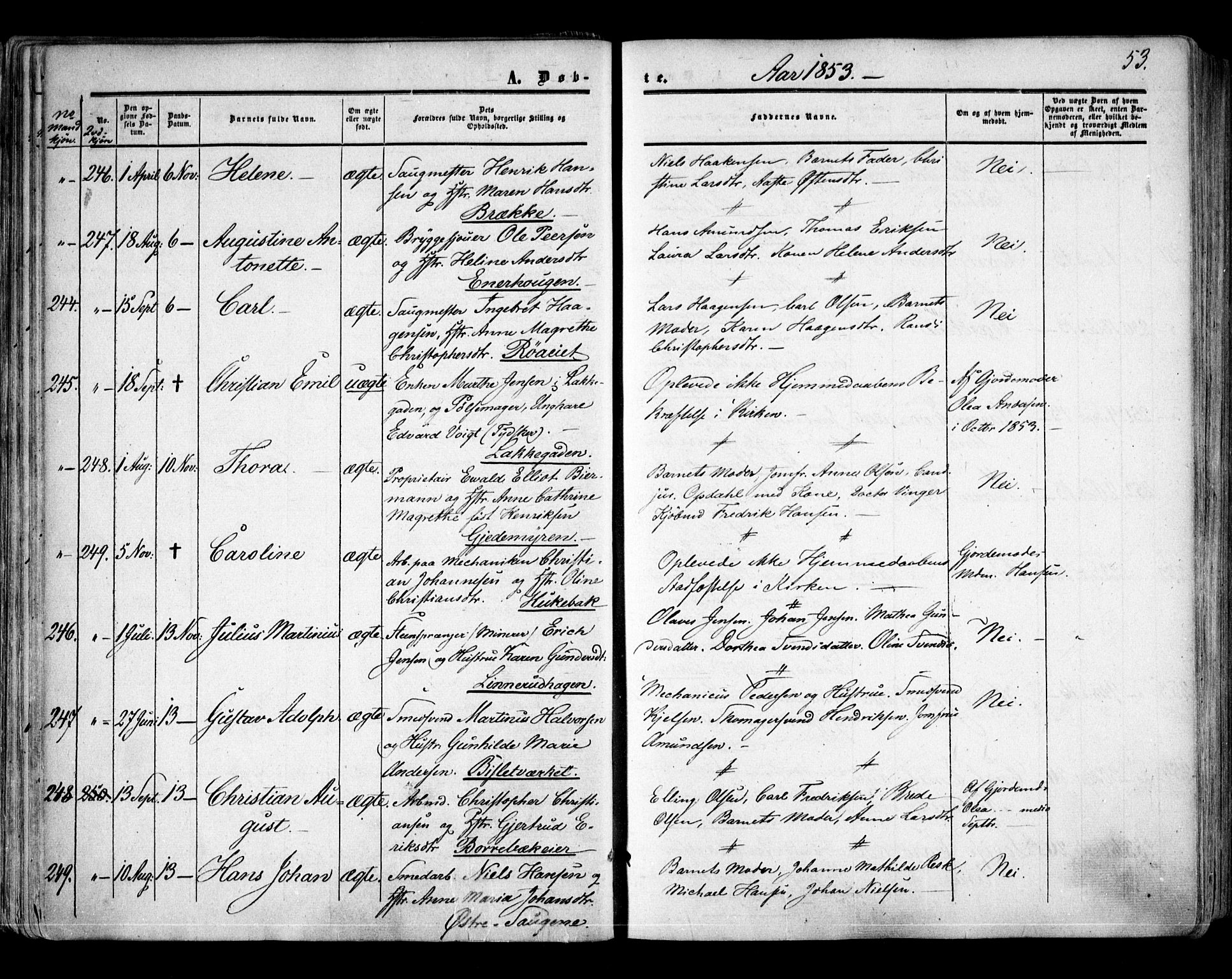 Aker prestekontor kirkebøker, SAO/A-10861/F/L0020: Parish register (official) no. 20, 1853-1857, p. 53