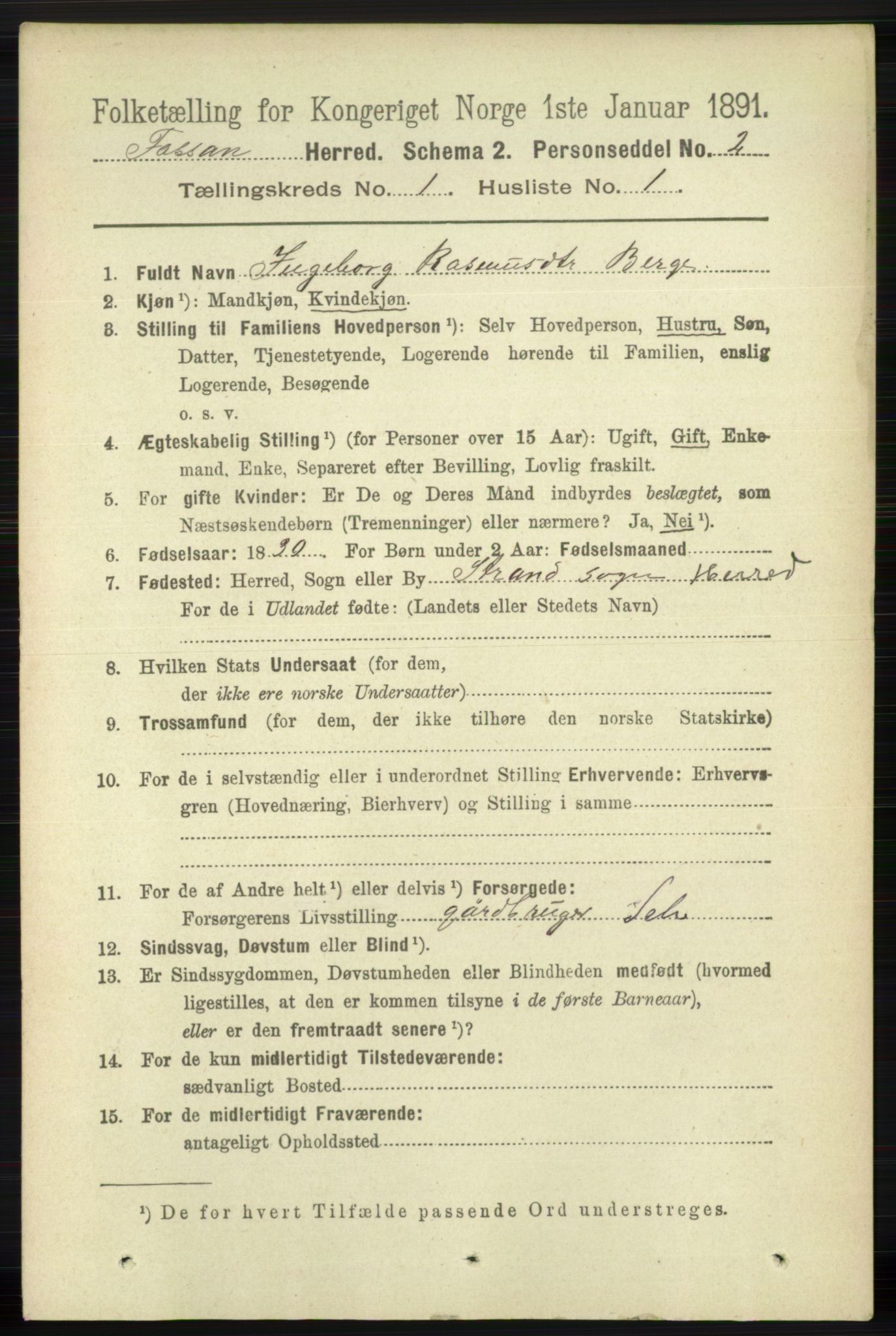 RA, 1891 census for 1129 Forsand, 1891, p. 60