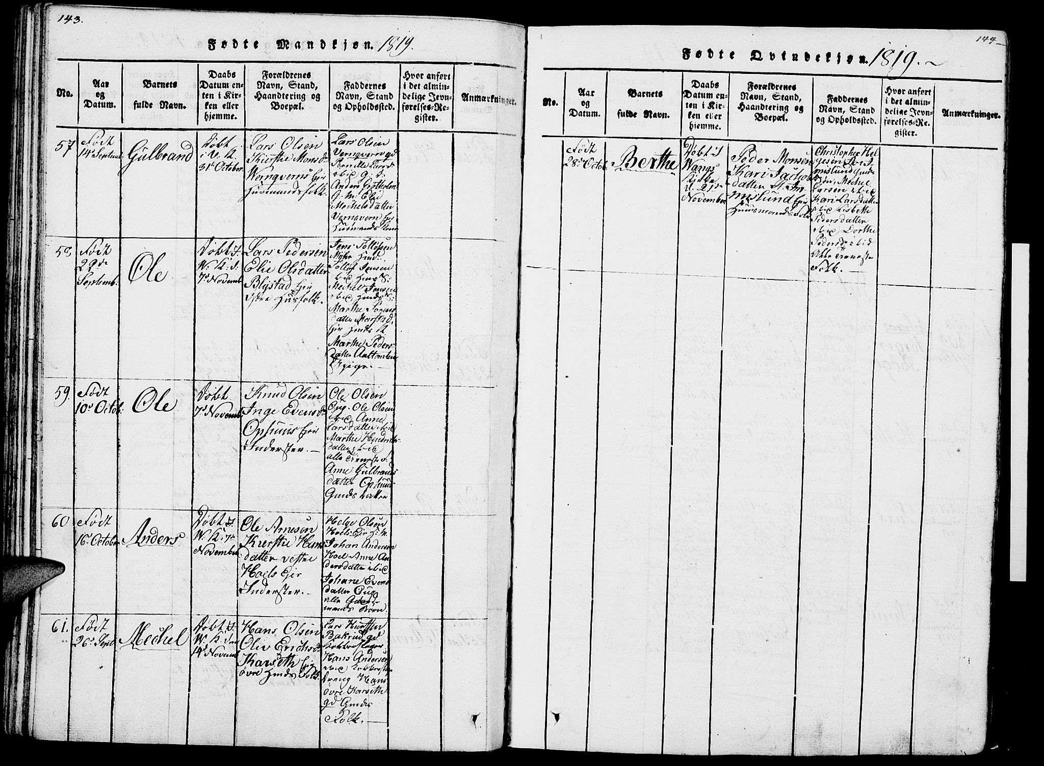 Vang prestekontor, Hedmark, AV/SAH-PREST-008/H/Ha/Haa/L0007: Parish register (official) no. 7, 1813-1826, p. 143-144