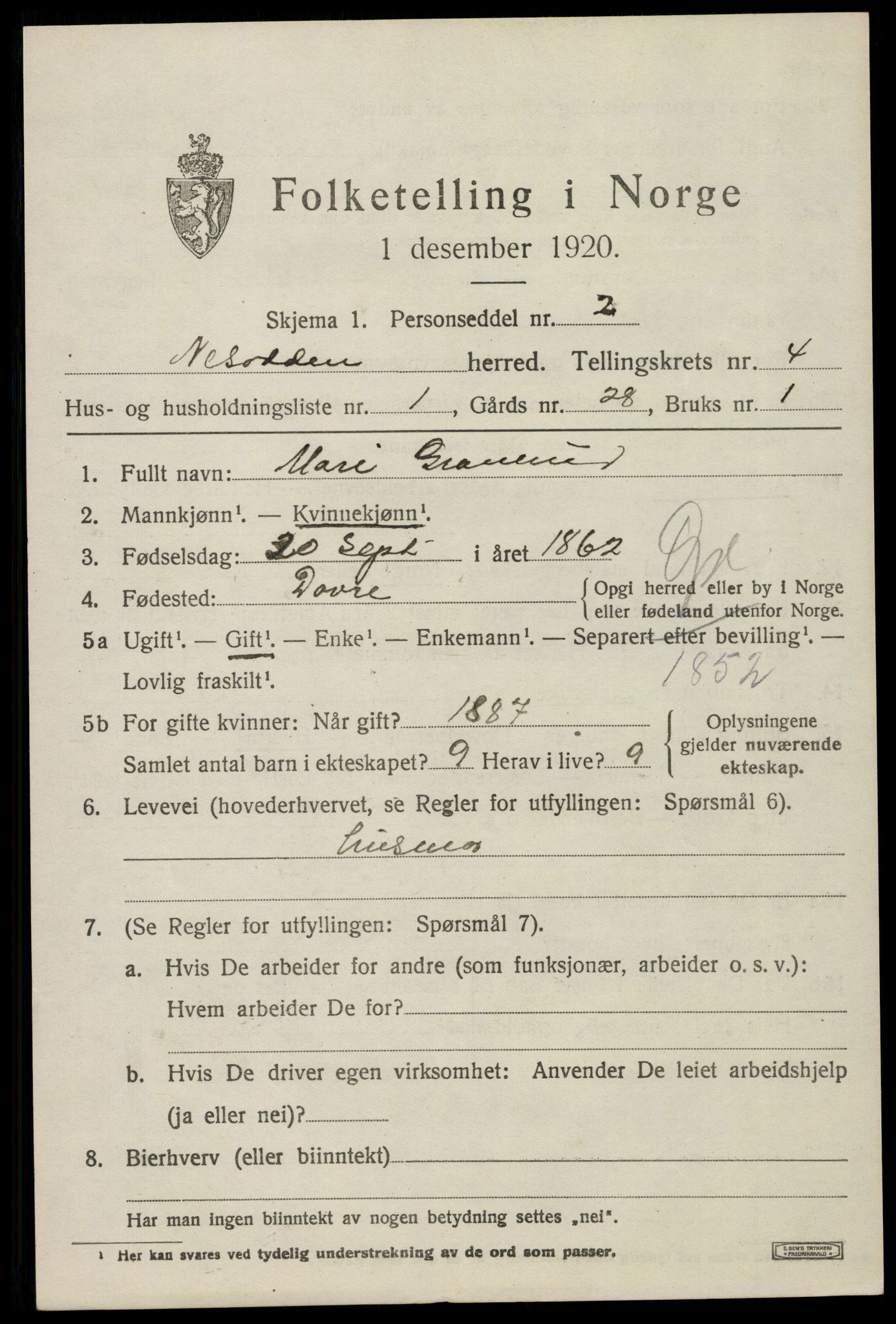 SAO, 1920 census for Nesodden, 1920, p. 4113