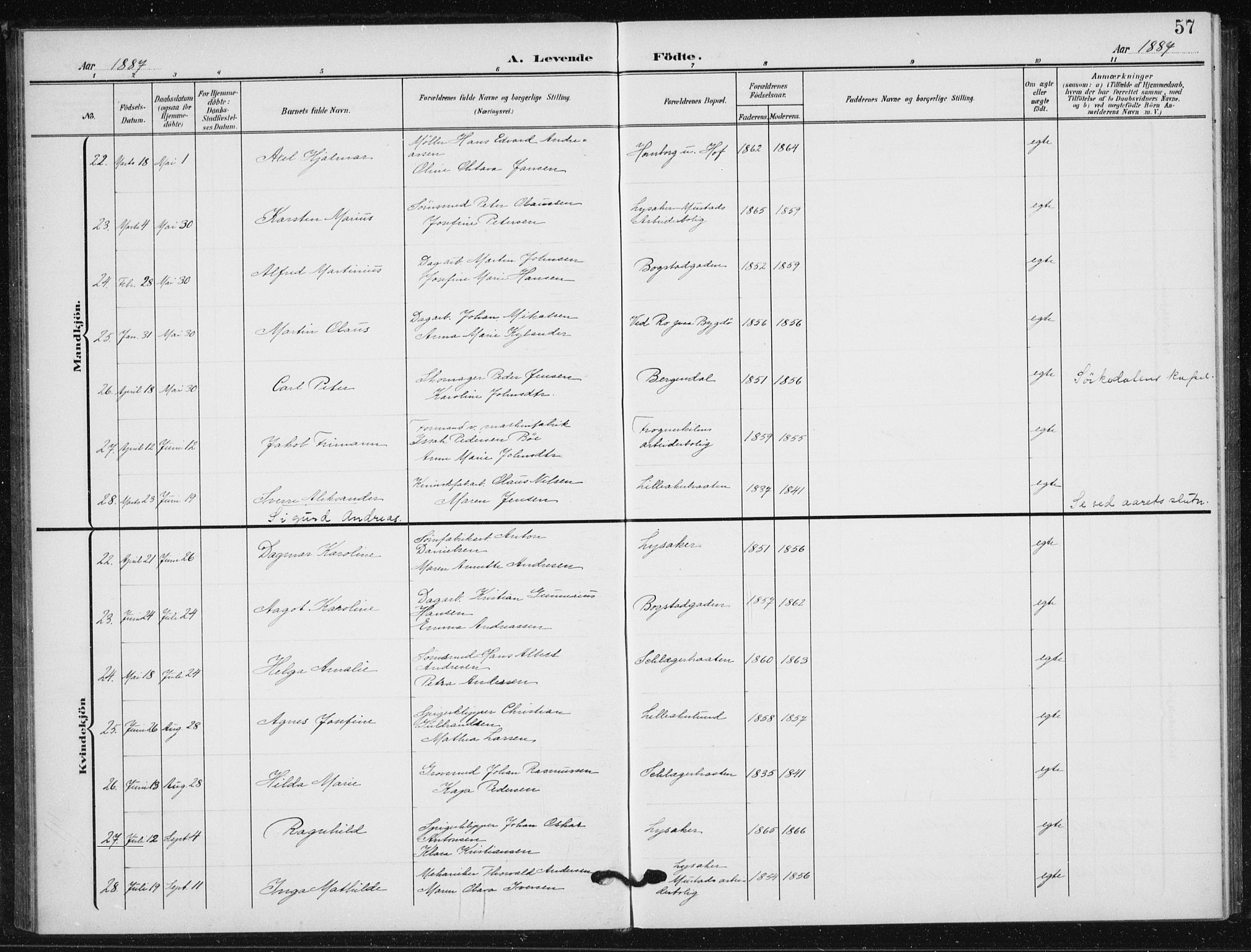 Vestre Aker prestekontor Kirkebøker, AV/SAO-A-10025/F/Fb/L0001: Parish register (official) no. II 1, 1880-1906, p. 57