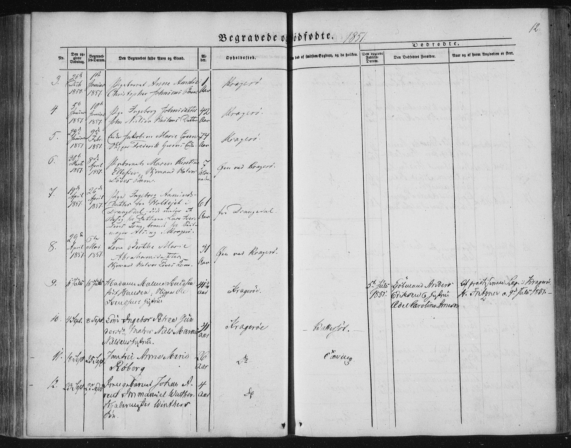 Kragerø kirkebøker, SAKO/A-278/F/Fa/L0006: Parish register (official) no. 6, 1847-1861, p. 12