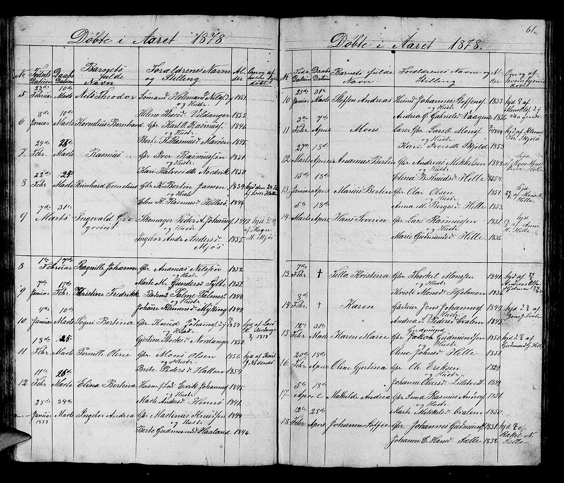 Manger sokneprestembete, SAB/A-76801/H/Hab: Parish register (copy) no. B 1, 1856-1881, p. 61