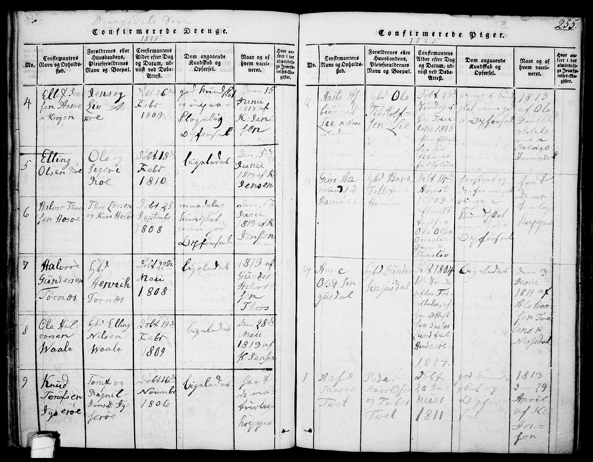 Drangedal kirkebøker, SAKO/A-258/F/Fa/L0005: Parish register (official) no. 5 /1, 1814-1831, p. 255