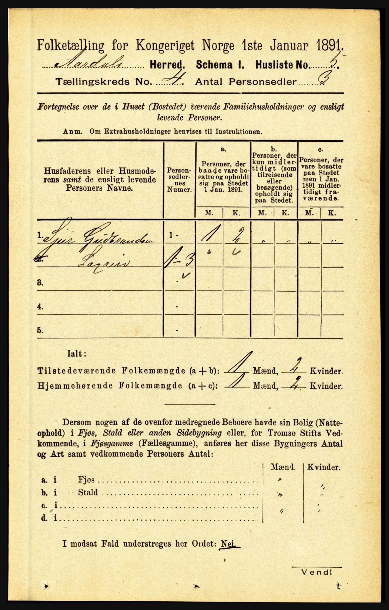 RA, 1891 census for 1424 Årdal, 1891, p. 591