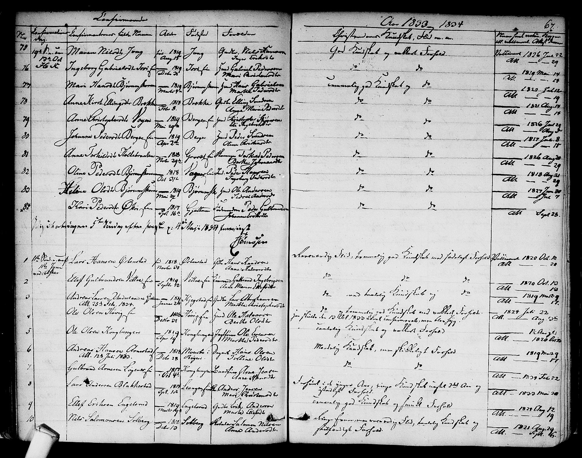 Asker prestekontor Kirkebøker, AV/SAO-A-10256a/F/Fa/L0009: Parish register (official) no. I 9, 1825-1878, p. 67