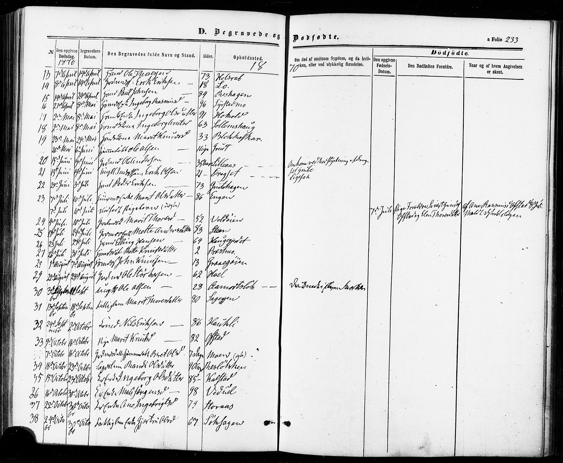 Ministerialprotokoller, klokkerbøker og fødselsregistre - Sør-Trøndelag, SAT/A-1456/672/L0856: Parish register (official) no. 672A08, 1861-1881, p. 233