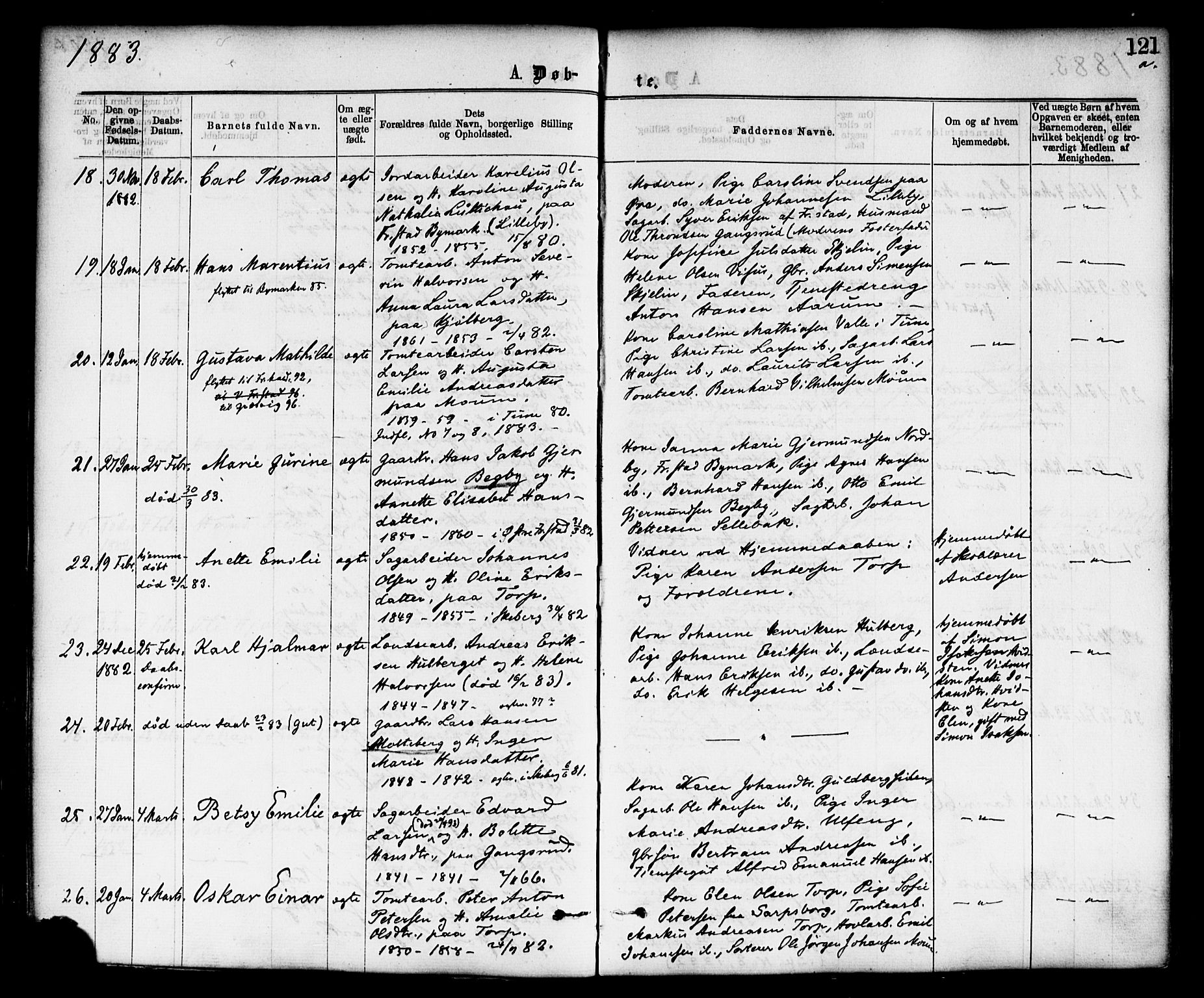 Borge prestekontor Kirkebøker, SAO/A-10903/F/Fa/L0007: Parish register (official) no. I 7, 1875-1886, p. 121