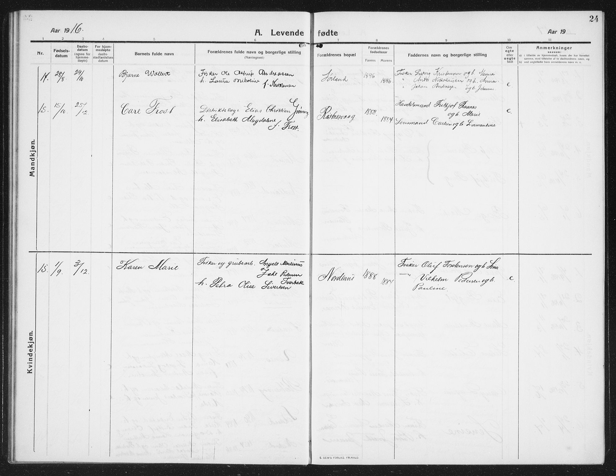 Ministerialprotokoller, klokkerbøker og fødselsregistre - Nordland, AV/SAT-A-1459/807/L0124: Parish register (copy) no. 807C02, 1910-1935, p. 24