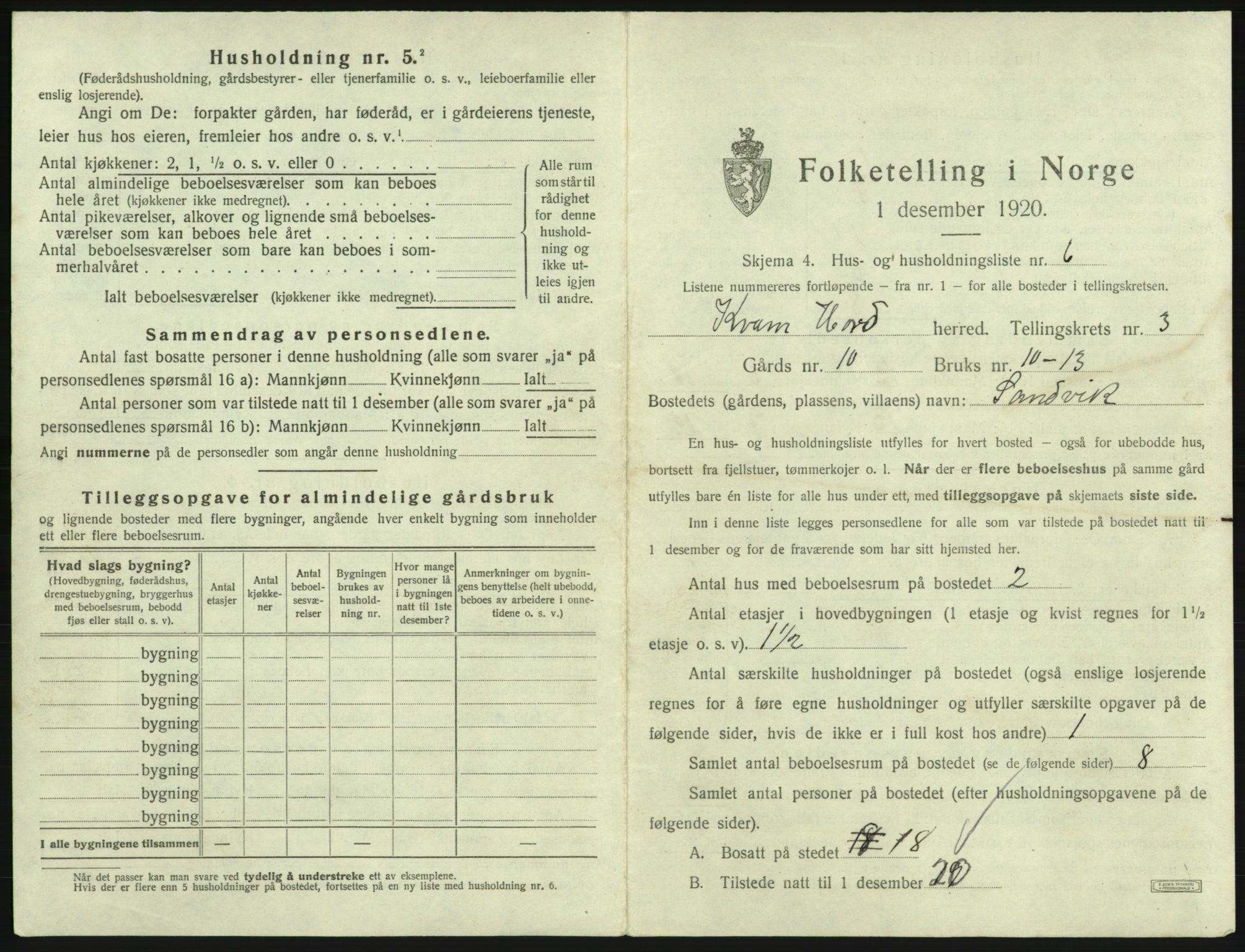SAB, 1920 census for Kvam, 1920, p. 204