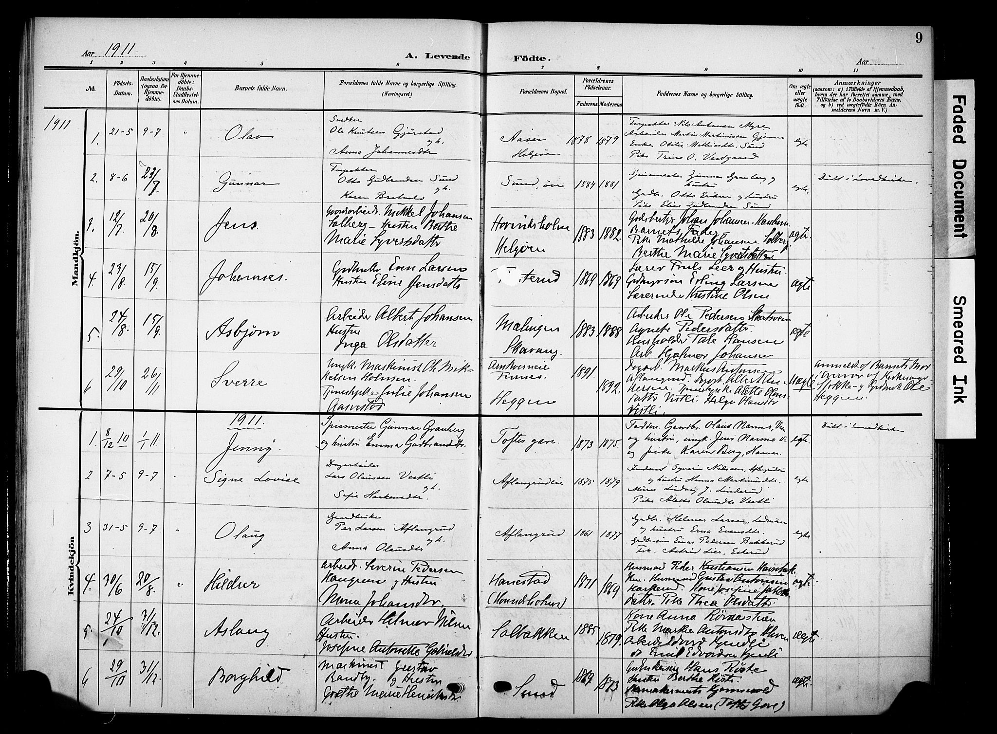 Nes prestekontor, Hedmark, SAH/PREST-020/K/Ka/L0012: Parish register (official) no. 12, 1906-1920, p. 9