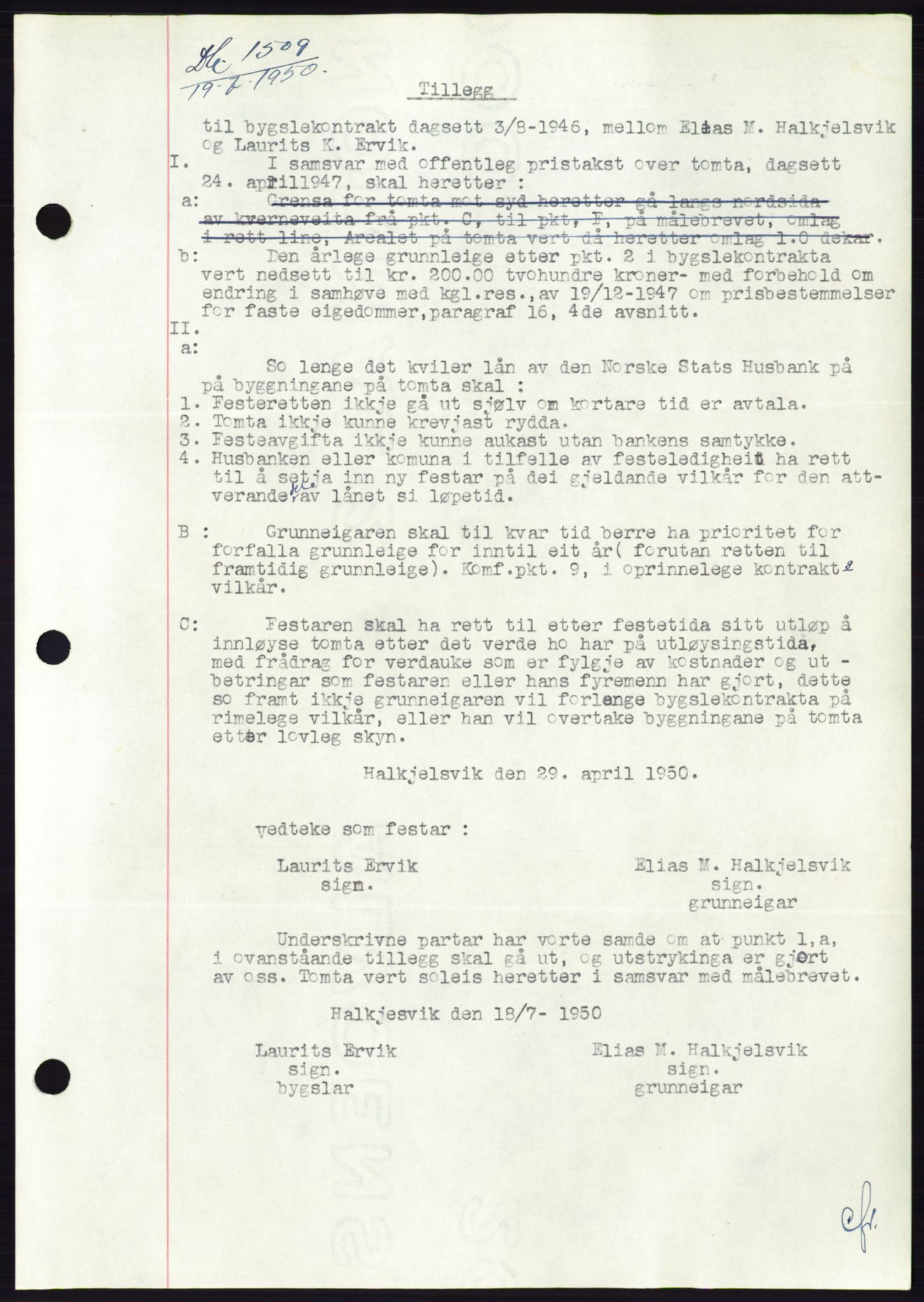 Søre Sunnmøre sorenskriveri, AV/SAT-A-4122/1/2/2C/L0087: Mortgage book no. 13A, 1950-1950, Diary no: : 1509/1950