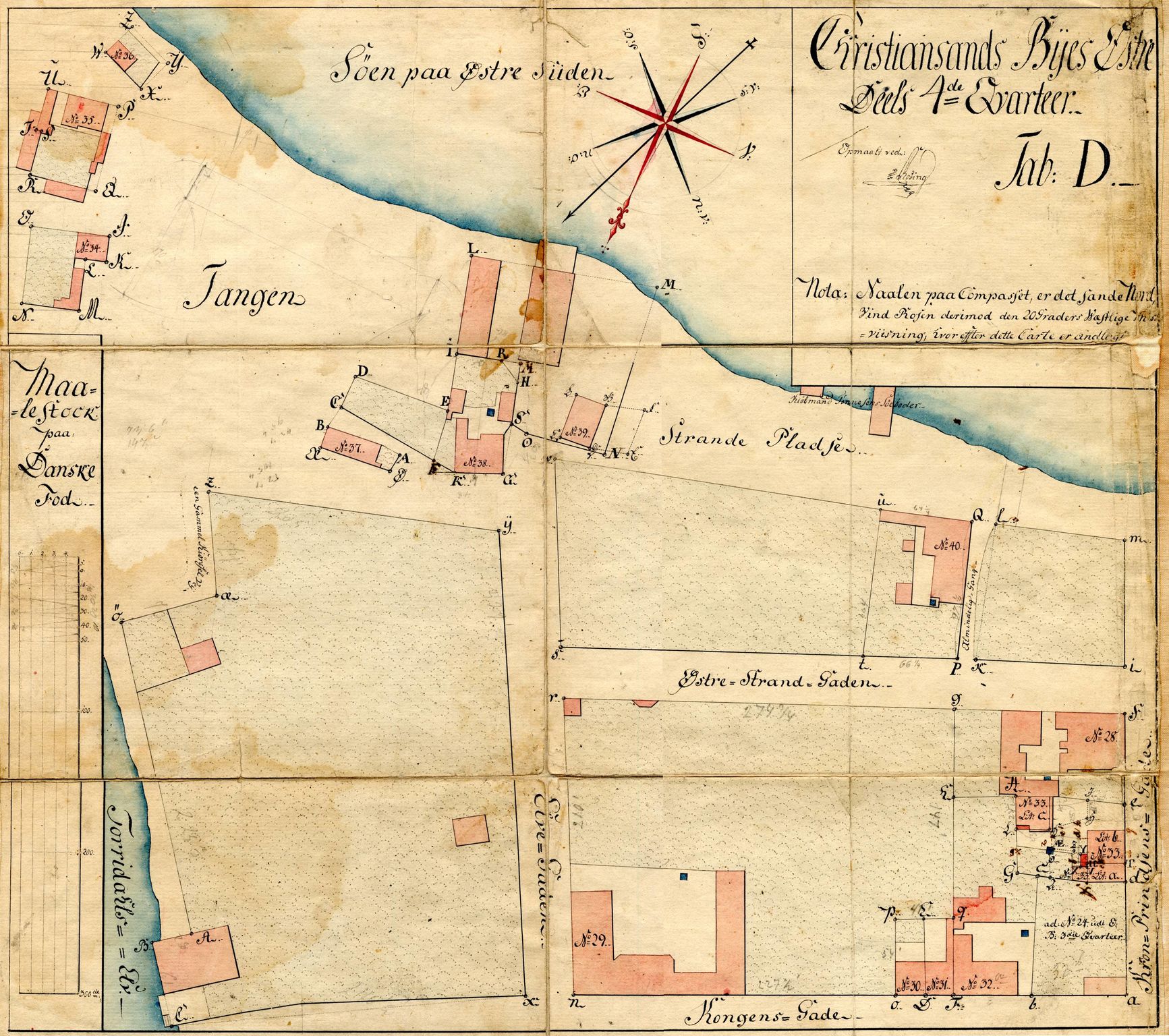 Kristiansand By - Magistraten, IKAV/1001KG122/T/Ta/L0001: Stadskonduktør Rosings kvartalskart, 1786-1806