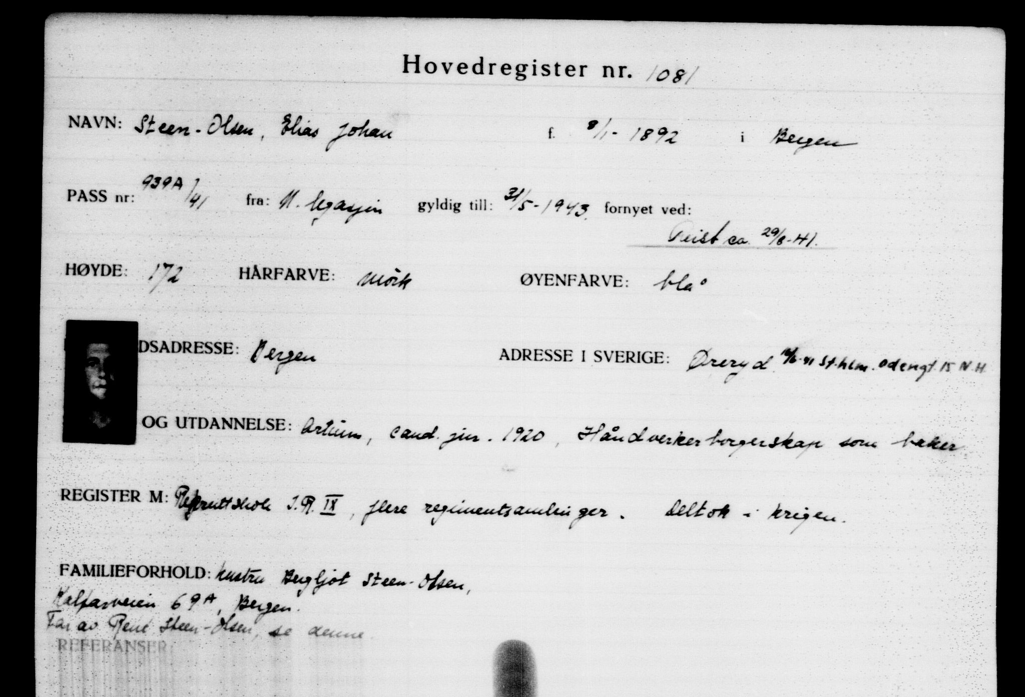 Den Kgl. Norske Legasjons Flyktningskontor, AV/RA-S-6753/V/Va/L0002: Kjesäterkartoteket.  Flyktningenr. 1001-2000, 1940-1945, p. 137